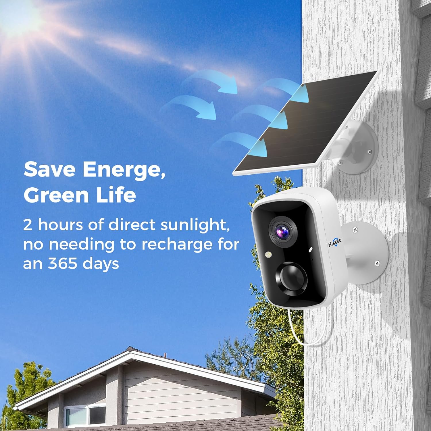 Hiseeu Cámaras de seguridad solares inalámbricas para exteriores, paquete de 2, cámaras wifi 3K 4MP para vigilancia del hogar, detección de