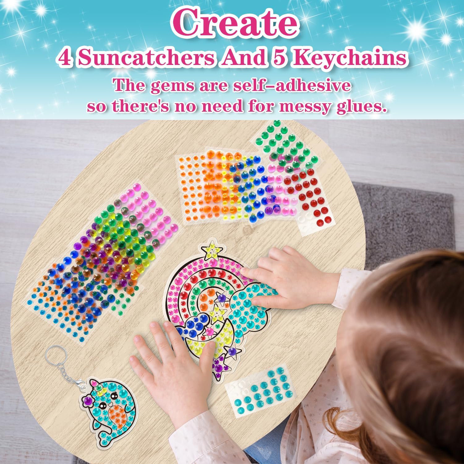 WAHFNG Gem Art, kit de pintura de diamantes para niños, haz tus propios llaveros y atrapasoles  Artes y manualidades para niñas y niños de 6 a 12