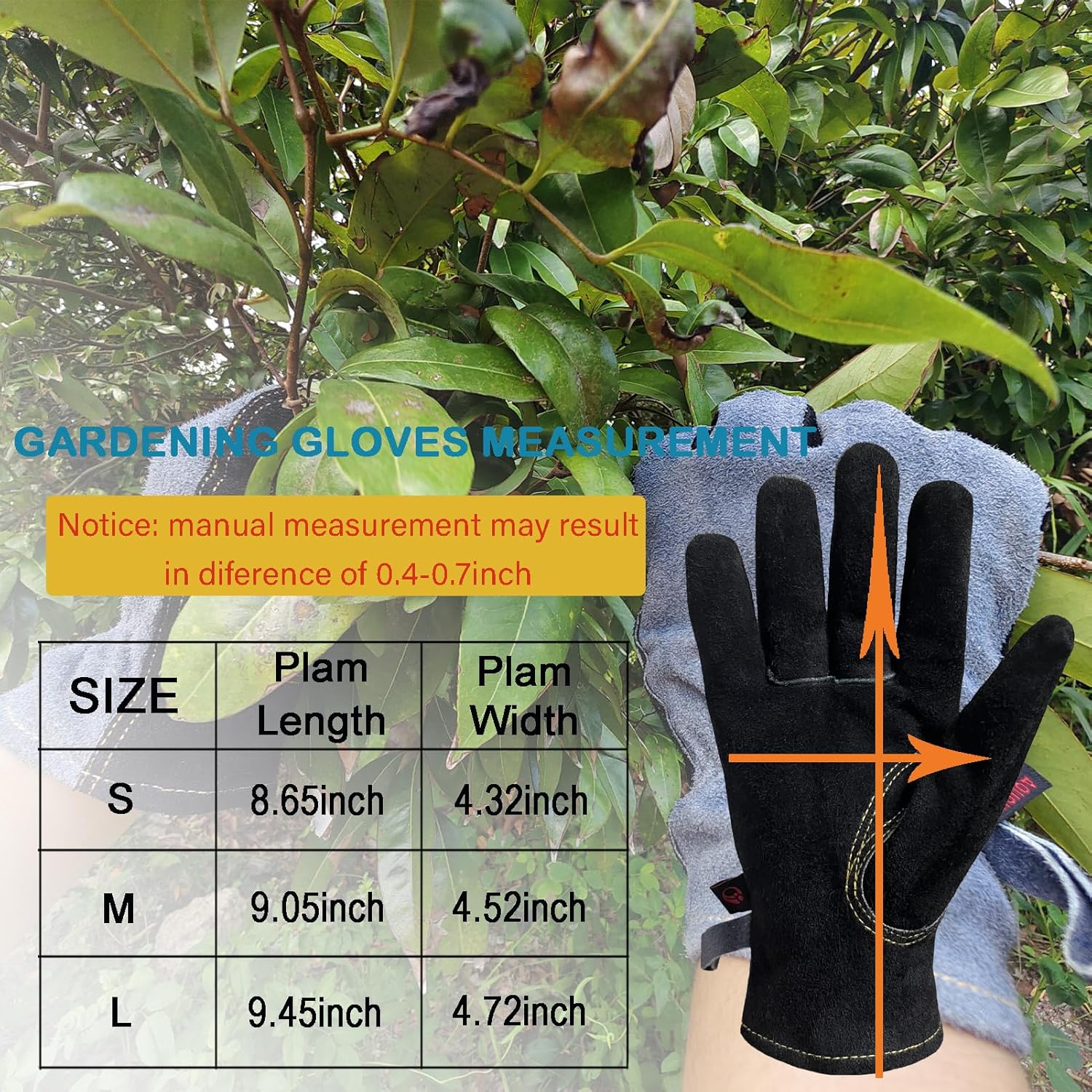 Guantes de cuero a prueba de espinas de piel de vacuno con forro de algodón para desmalezar, podar y trabajar en el patio para hombres