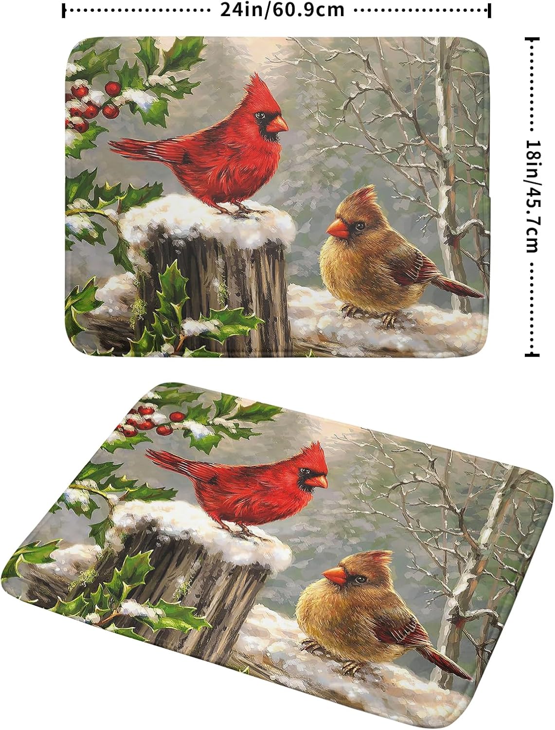 Winter Cardinals – Tapete de secado de platos para encimera de cocina, tapete de secado de platos de microfibra Merry Christmas de 18 x 24 pulgadas,
