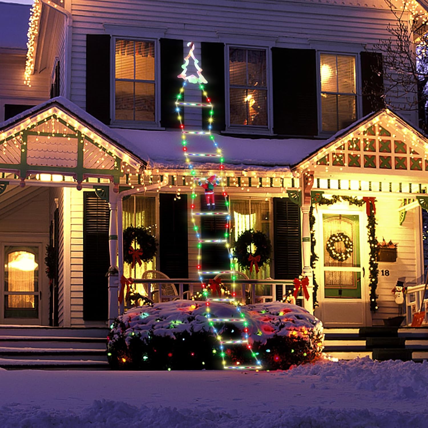 Luces de decoración de Navidad LED para exteriores, luces de escalera de ZHOLAH de 12 pies con Papá Noel trepador, multicolor, 8 modos de luz