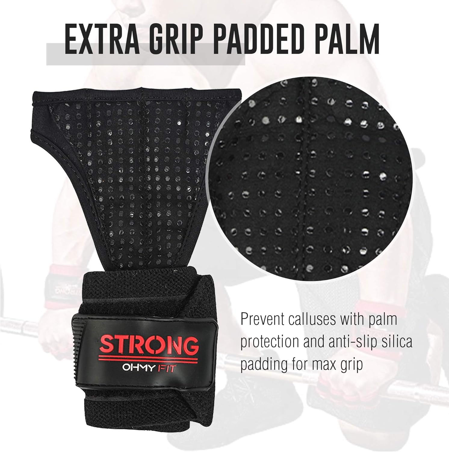 OHMY FIT Guantes de muñeca resistentes para hombre ideales para entrenamientos, gimnasio, peso muerto y crossfit con protección para la palma de la