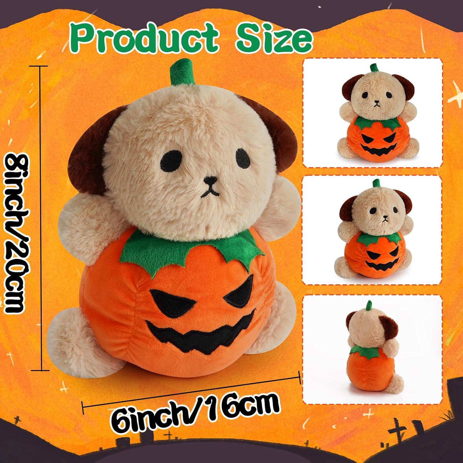 JIAJEGTGT Juguete de peluche para perro, peluche de calabaza de Halloween, lindo juguete de peluche de Halloween, para niños y niñas