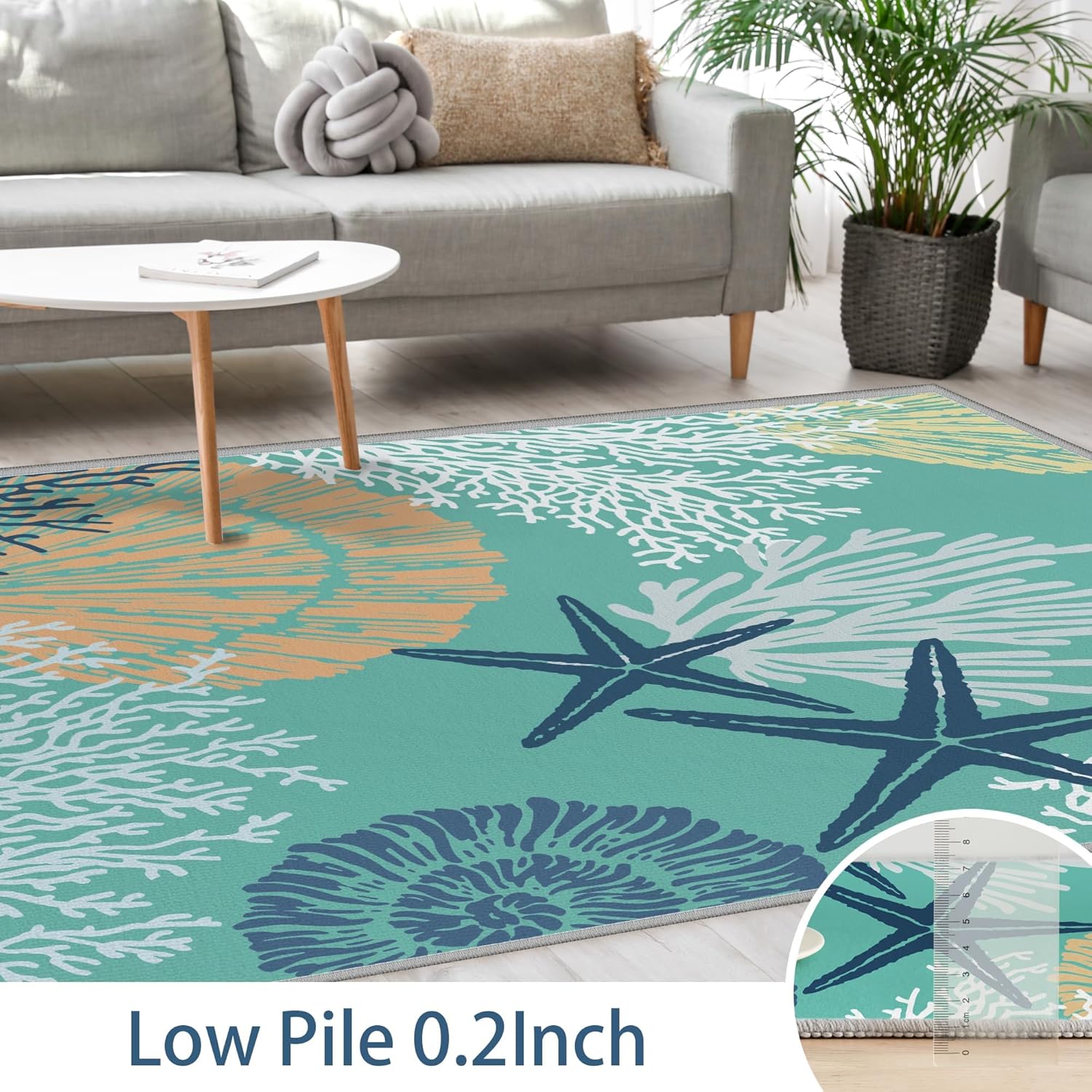 Tritard Alfombras Coastal Area Rugs – Alfombras náuticas con temática de playa, antideslizantes, lavables a máquina, modernas para sala de estar o