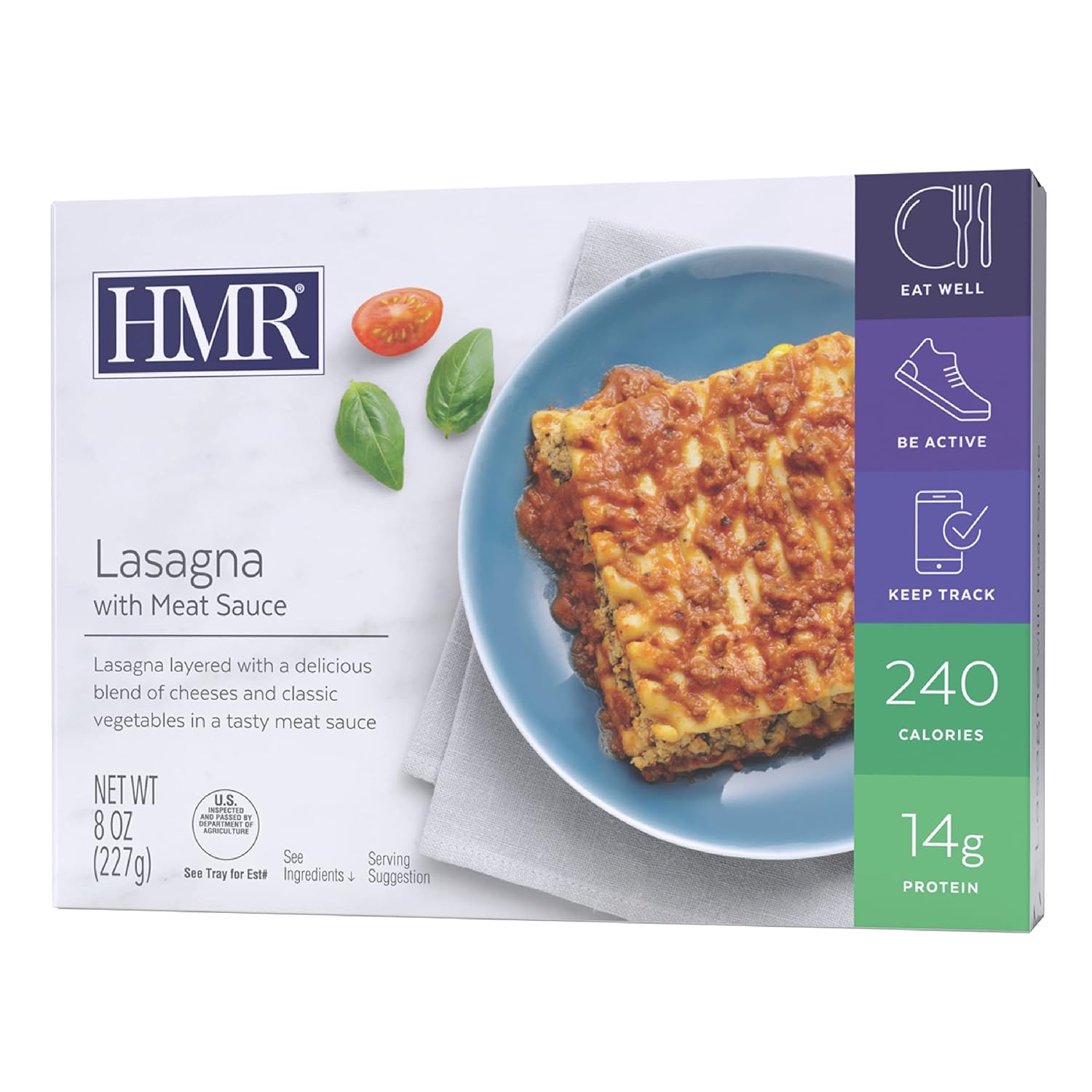 HMR Lasaña con salsa de carne  Almuerzo o cena preenvasados para apoyar la pérdida de peso  Listo para comer  0.45 oz de proteína  Alimentos bajos