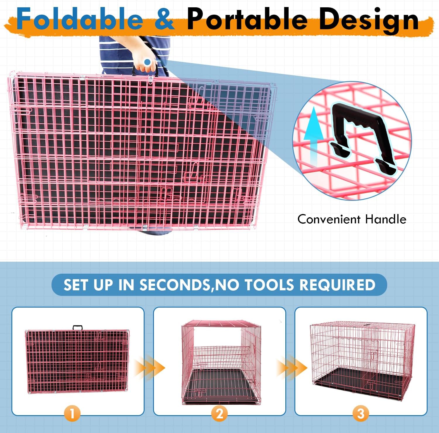 PayLessHere Jaula grande para perros medianos y grandes, jaula de metal para perros de doble puerta, plegable, para interiores y exteriores, con