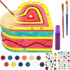 Pinta tu propia caja de joyería de madera artes y manualidades para niños de 4 a 6 años, kits de pintura de caja del tesoro de bricolaje, regalo Pinta tu propia caja de joyería de madera artes y manualidades para niños de 4 a 6 años, kits de pintura de caja del tesoro de bricolaje, regalo