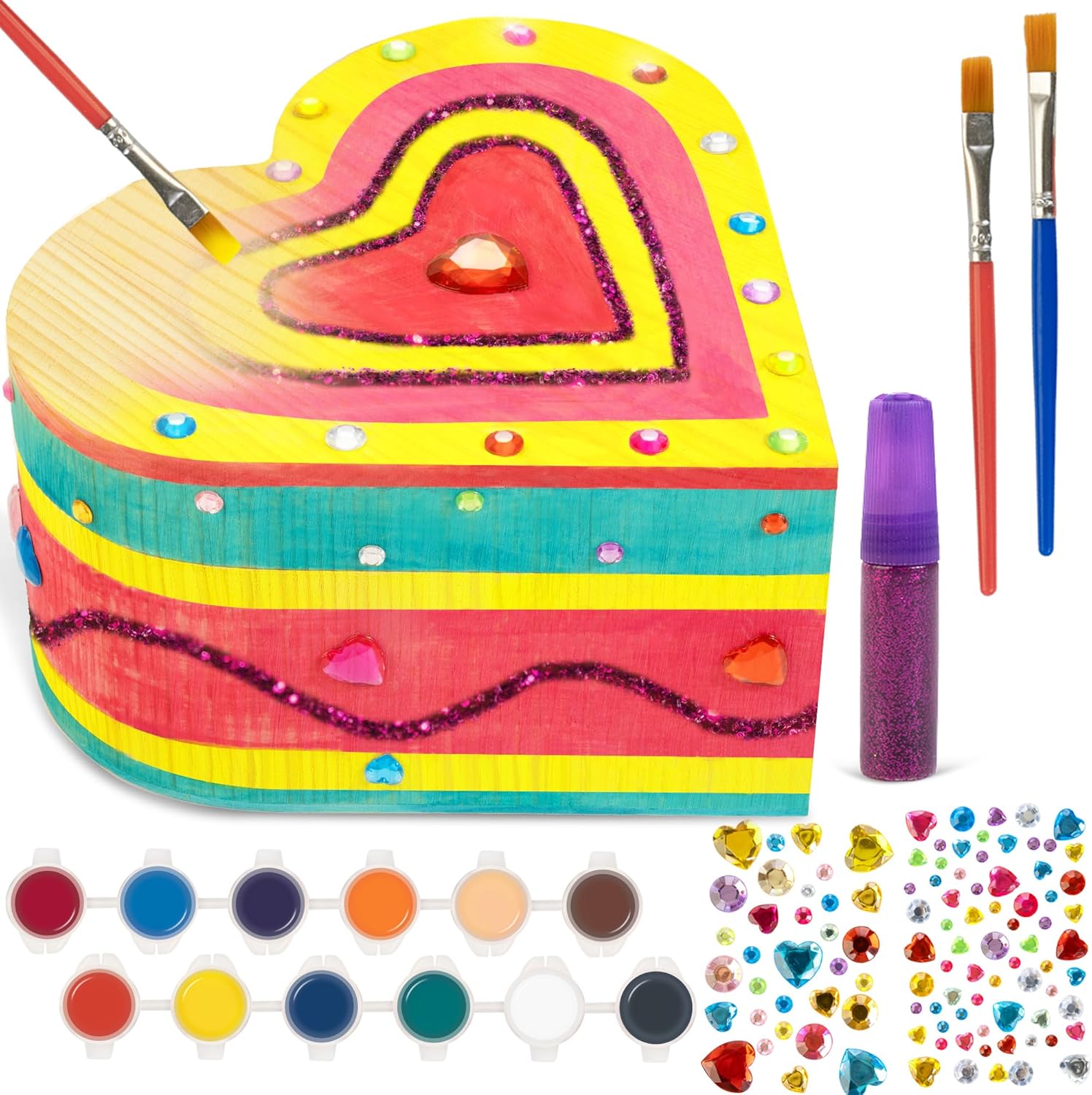 Pinta tu propia caja de joyería de madera artes y manualidades para niños de 4 a 6 años, kits de pintura de caja del tesoro de bricolaje, regalo