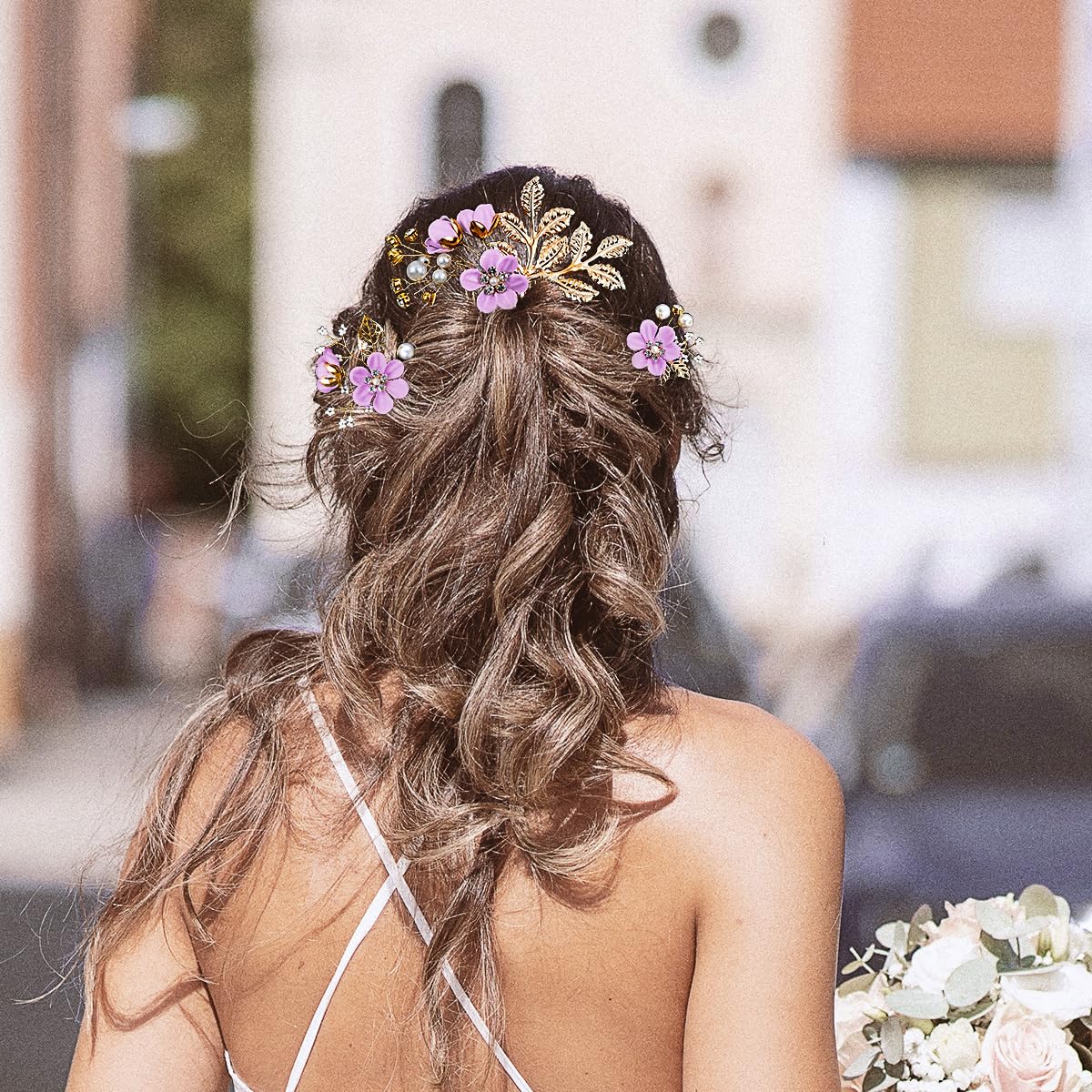5 horquillas para el pelo de boda con flores para novia, perlas, pinzas para el cabello con diamantes de imitación, horquillas para el cabello de
