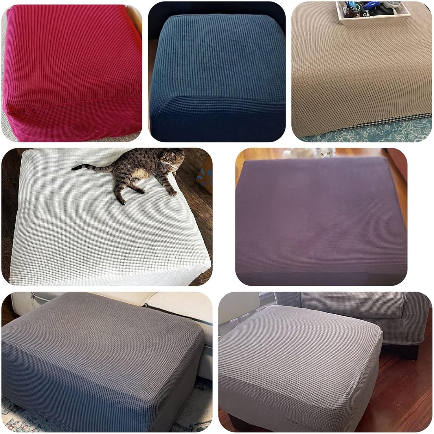 Funda otomana rectangular súper elástica de ajuste suave para taburete de pies, 16 x 25 pulgadas, 31 x 38 pulgadas, muebles para sala de estar, con