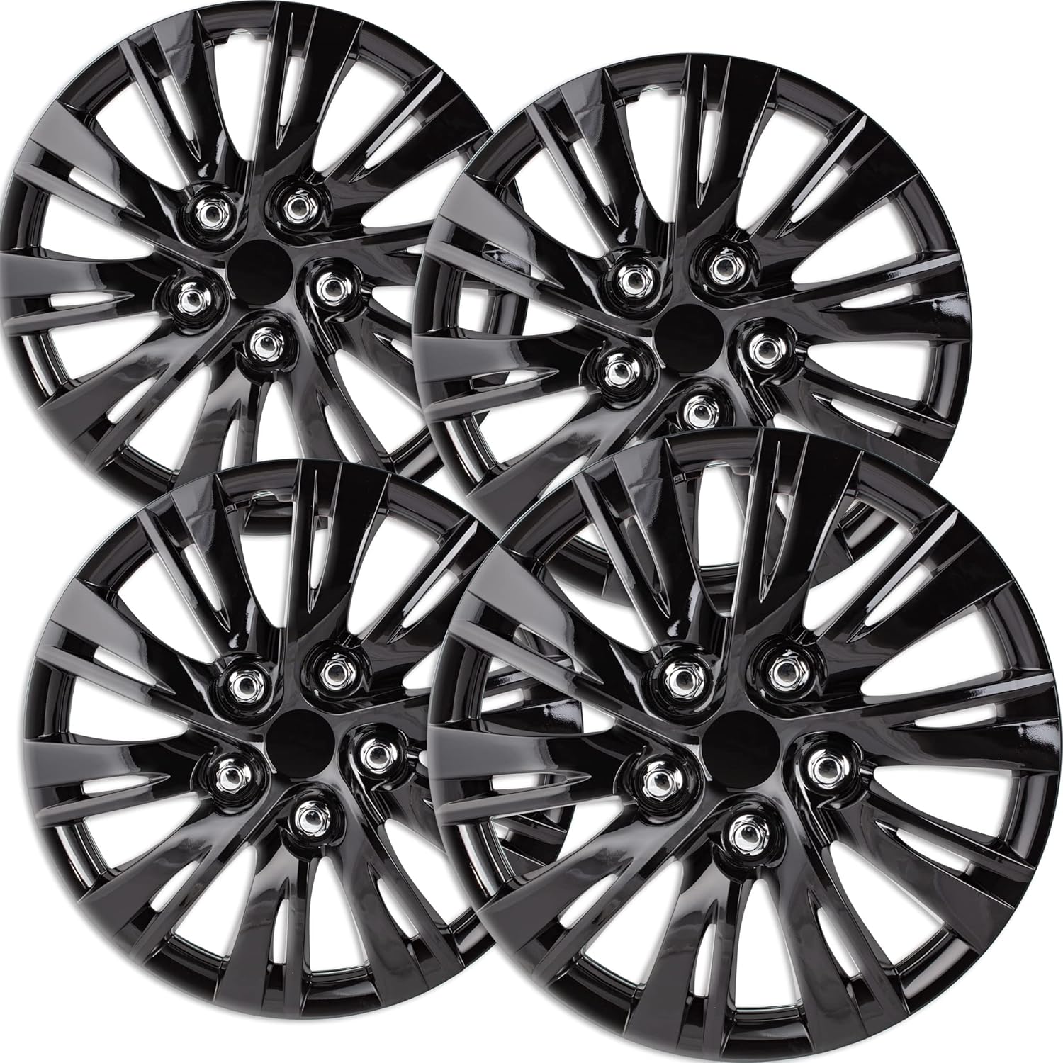 OxGord Tapacubos de 15 pulgadas (juego de 4) tapas de cubo para llantas de 15 pulgadas, accesorios de automóvil, tapacubos negro hielo compatible