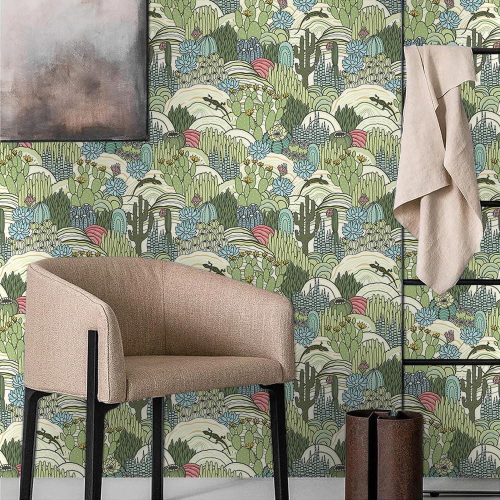 Papel tapiz con diseño de cactus verdes, animales del bosque, fácil de despegar, con diseño de lagarto, autoadhesivo, extraíble, para armario de
