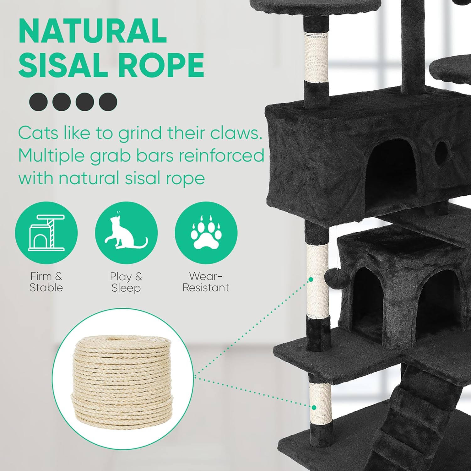 247 Shop at Home Court – Torre de árbol para gatos de interior de 54 pulgadas, varios niveles con postes rascadores para gatos, casa de pie para