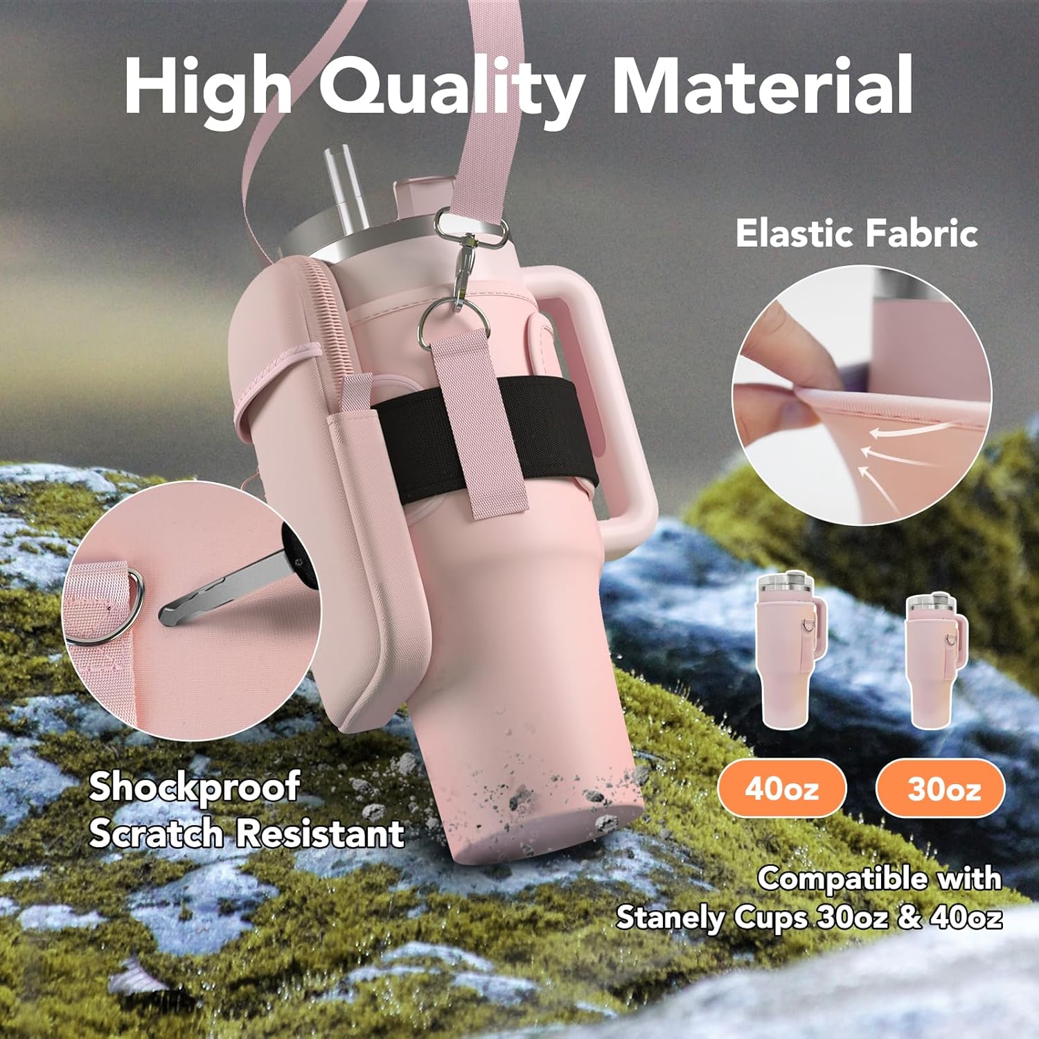 Bolsa de transporte para botella de agua con bolsillo grande desmontable para teléfono 2 en 1 para vaso Stanley de 3040 onzas, bolsa de tela de