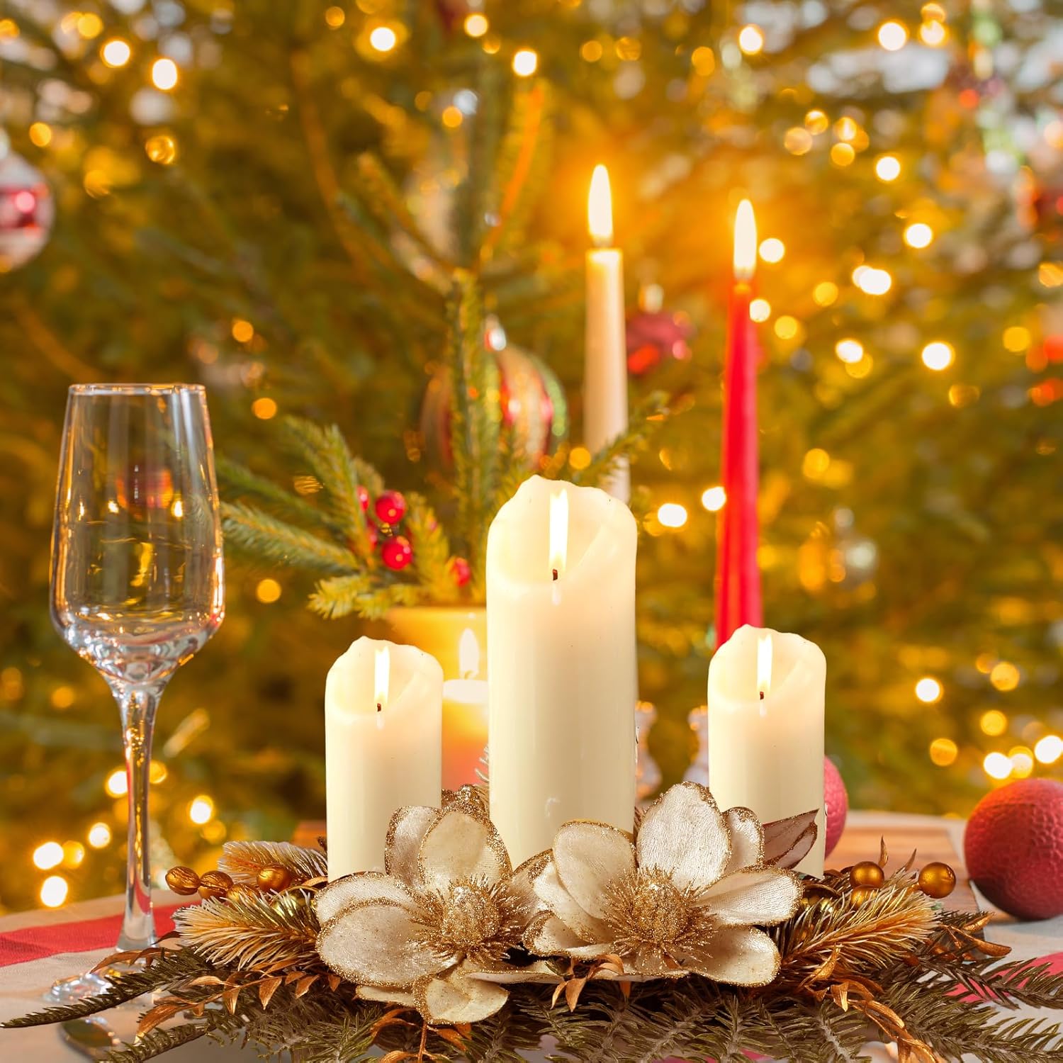 Cindeer Centro de mesa de Navidad con mantel de Pascua artificial, candelabros románticos para fiesta, chimenea, vacaciones, Acción de Gracias,
