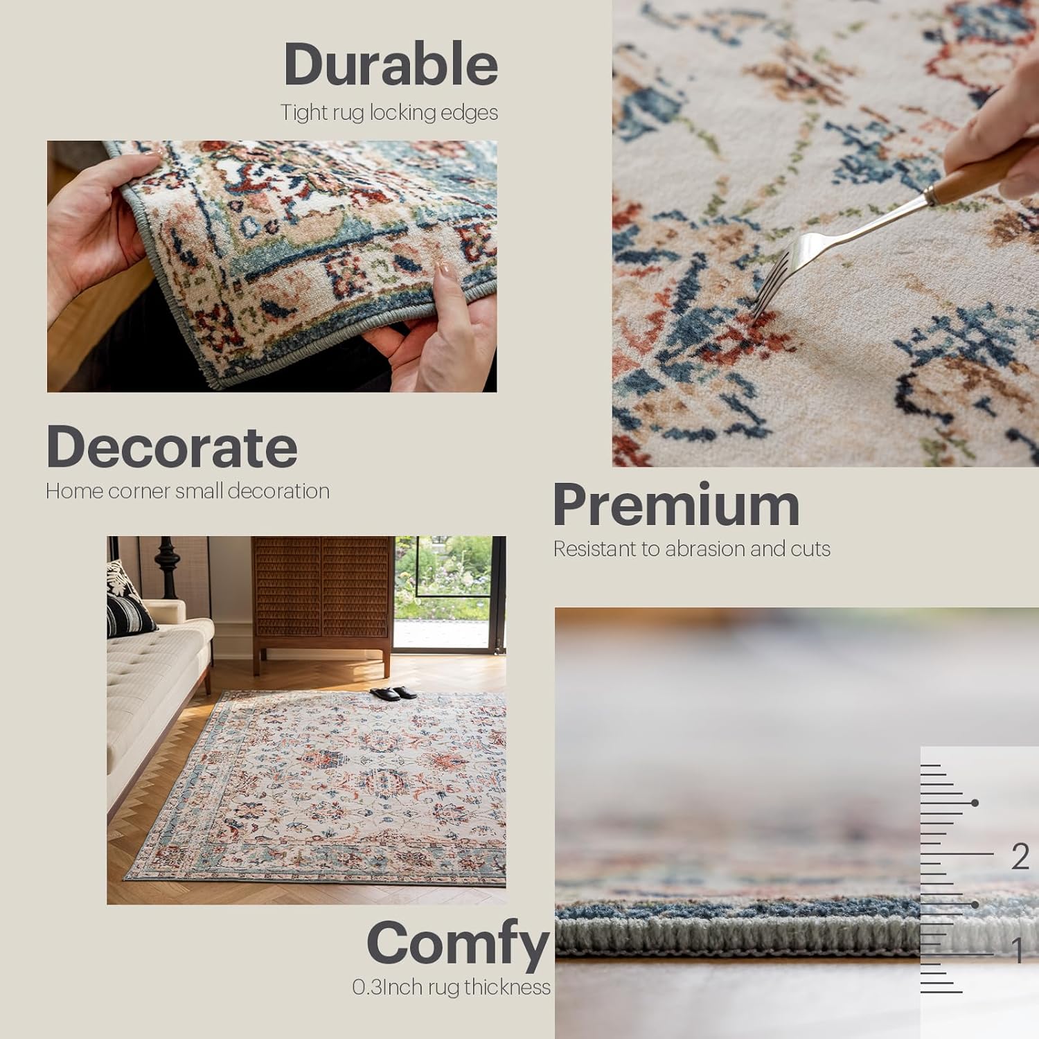 OMERAI Alfombra de área de 5 x 7 pies para dormitorio, alfombra lavable para sala de estar, cocina, comedor, antideslizante, decoración del hogar,