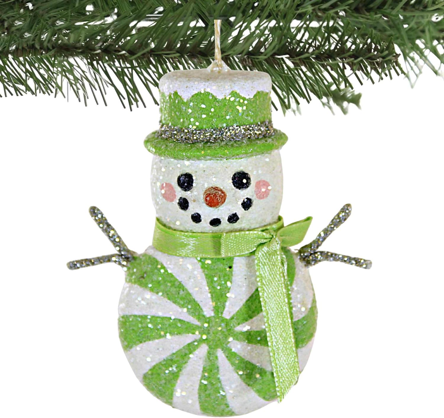 Bethany Lowe Adorno de muñeco de nieve de menta verde, nariz de zanahoria navideña de poliresina, un adorno de 3.5 pulgadas, Tf2284, verde