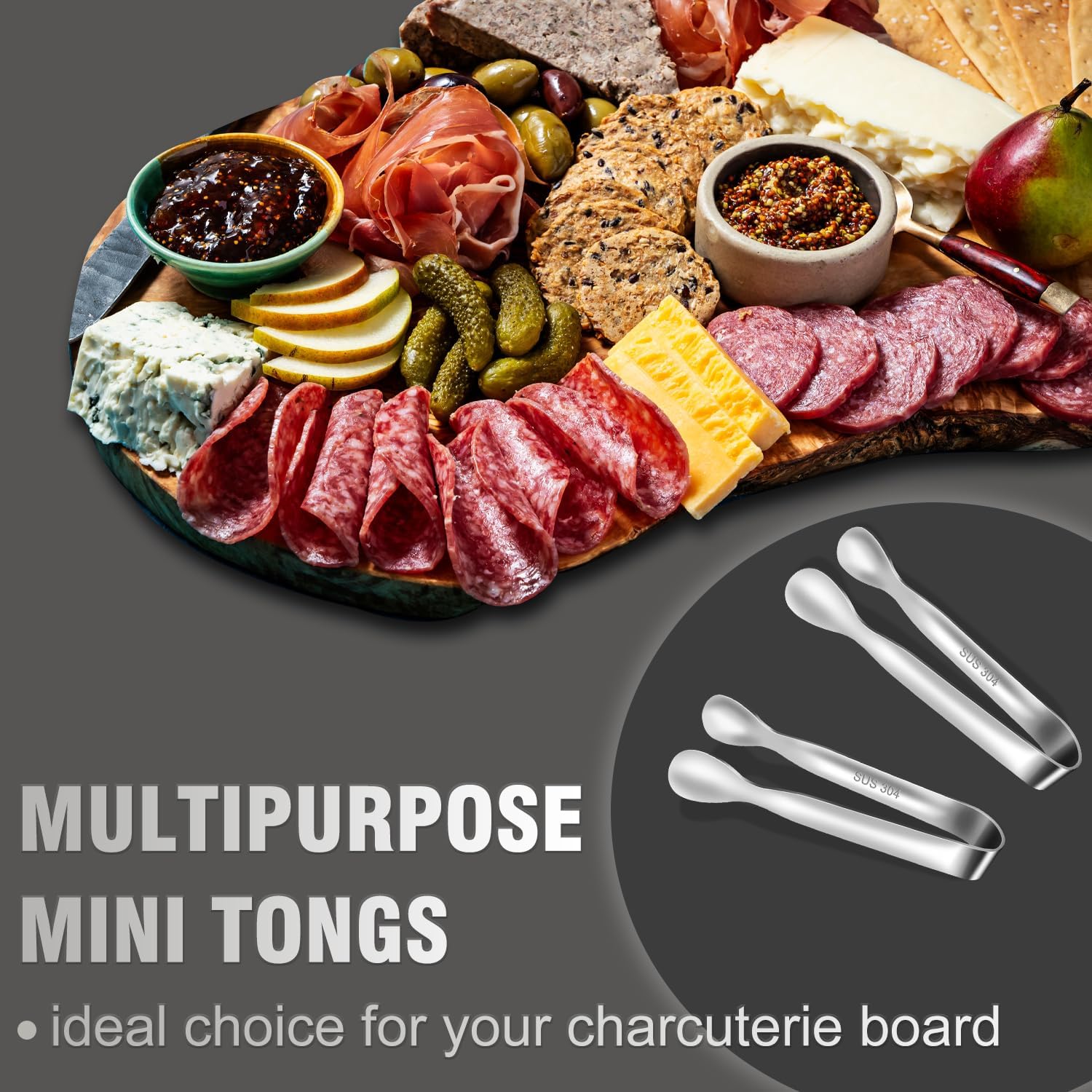 Mini pinzas para servir comida, juego de 8 pinzas pequeñas para aperitivos, pequeñas pinzas de cocina de metal de acero inoxidable, para barra de