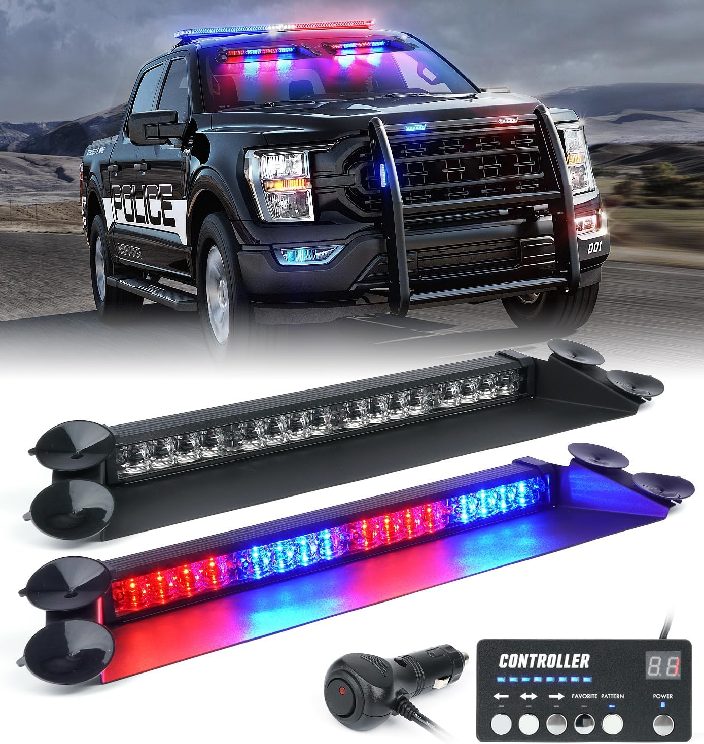 LUMENIX Barra de luces estroboscópicas LED de emergencia con controlador para parabrisas de advertencia de seguridad, advertencia de tráfico, luz