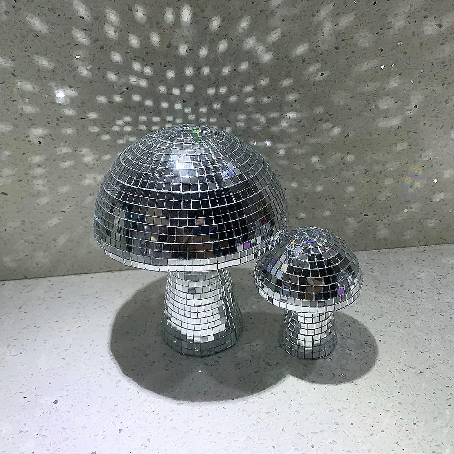 Bola de discoteca de hongos, espejo plateado con purpurina para decoración de mesa, luz reflectante para bar, pista de baile, fiesta, habitación,