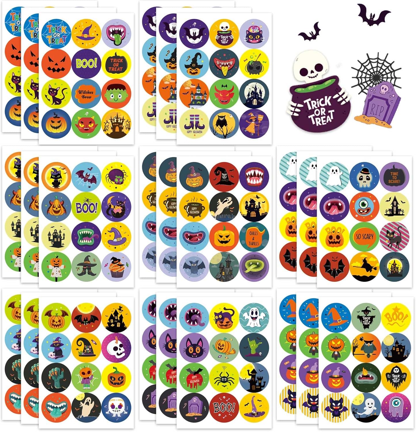 288 calcomanías temáticas de Halloween para niños, calcomanías de Halloween para sobres, calcomanías de recompensa, calcomanías redondas lindas de