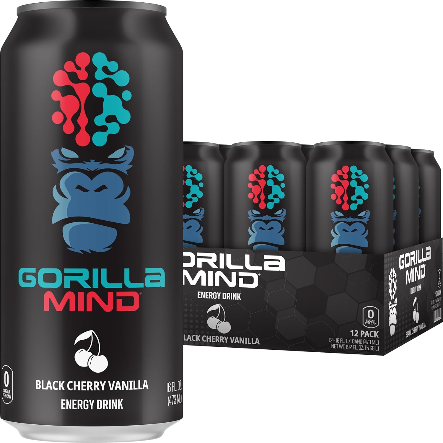 Gorilla Mind Bebida energética  Energía inigualable  Enfoque amplificado  N-acetil-L-tirosina, alfa-GPC, 200 mg de cafeína, uridina, azafrán  0