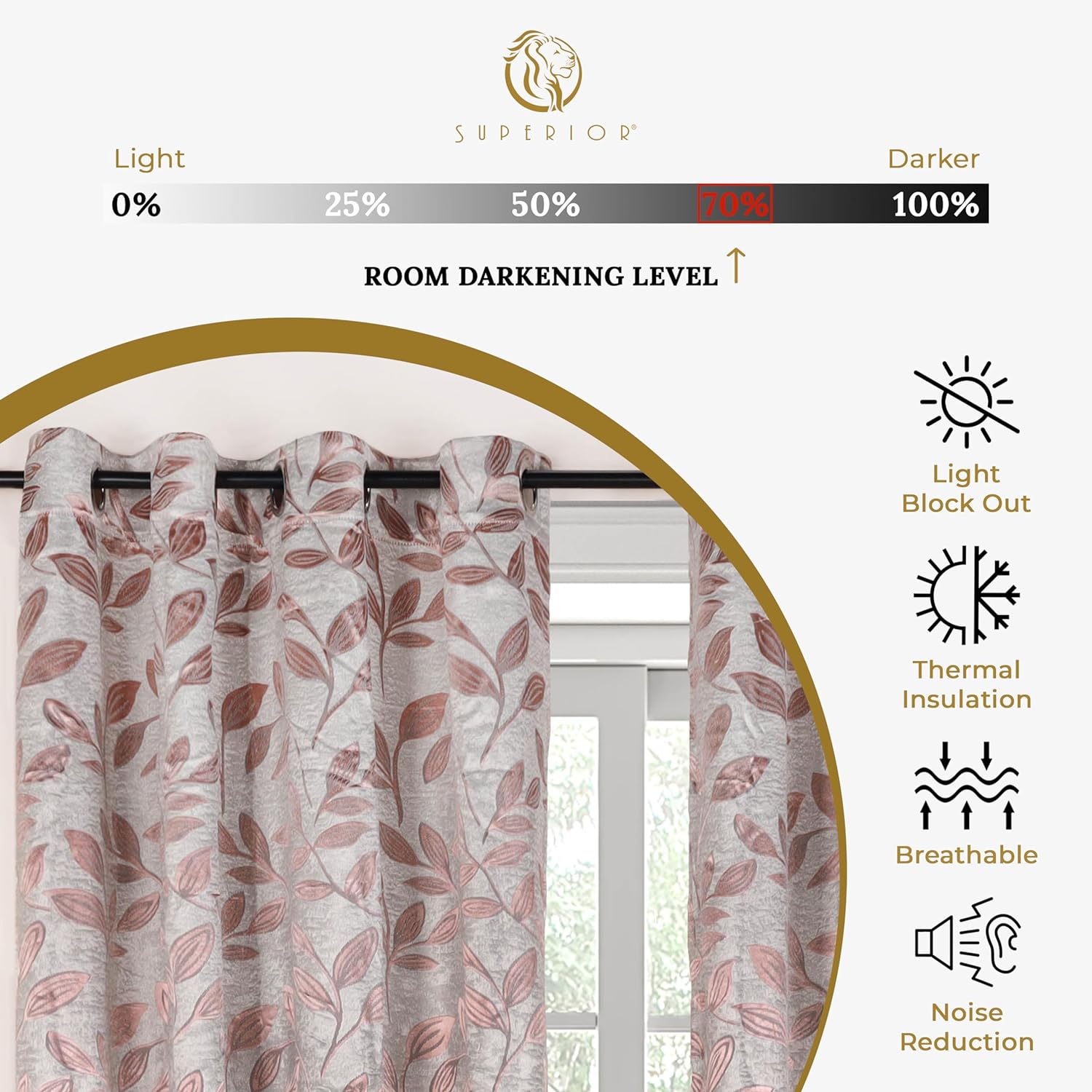 Superior Cortinas opacas, oscurecimiento de la habitación para dormitorio, bloqueo solar, térmicas, cortinas bohemias modernas, colección de hojas,