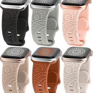 TOYOUTHS Paquete de 6 correas bohemias grabadas compatibles con Apple Watch de 1.772 pulgadas, 1.732 pulgadas, 1.654 pulgadas, 1.732 pulgadas, TOYOUTHS Paquete de 6 correas bohemias grabadas compatibles con Apple Watch de 1.772 pulgadas, 1.732 pulgadas, 1.654 pulgadas, 1.732 pulgadas,