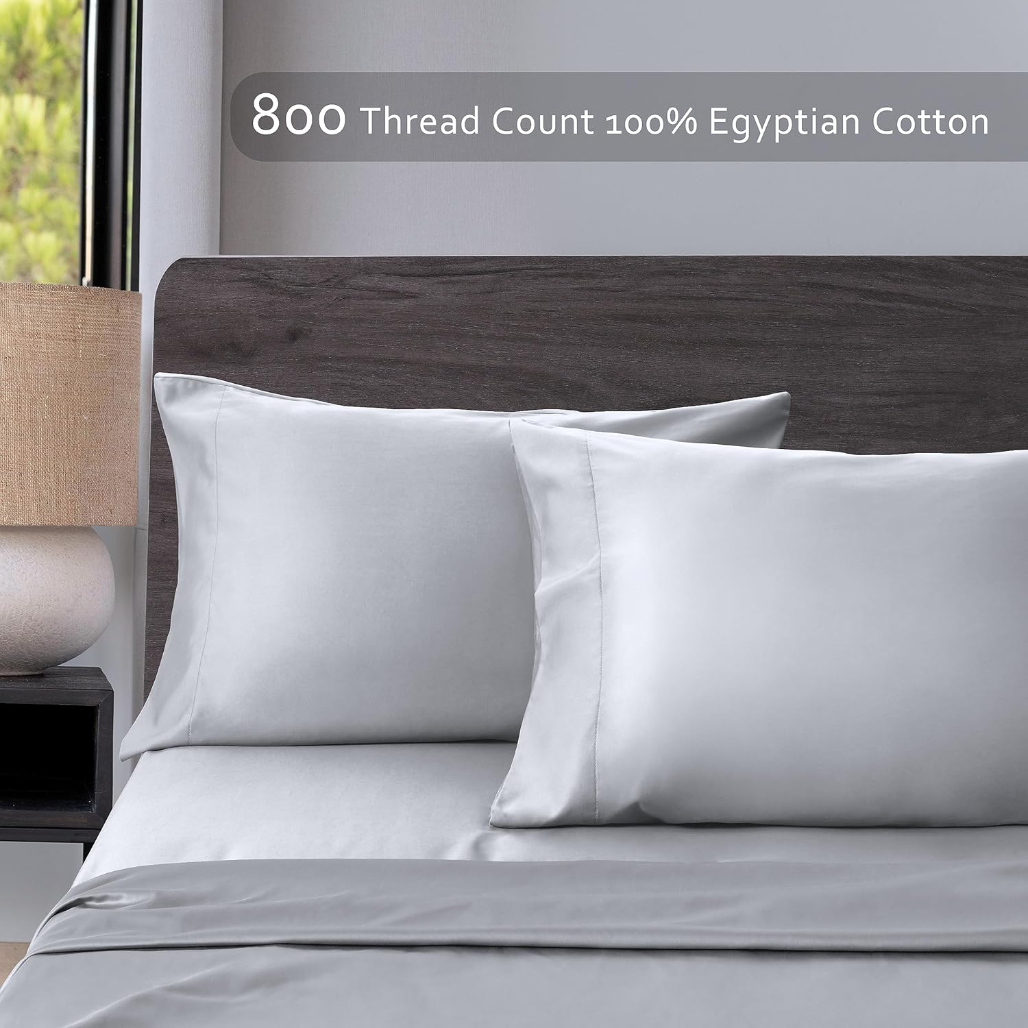 Juego de 2 fundas de almohada de algodón tamaño King, 800 hilos, 100% algodón egipcio, fundas de almohada naturales, suaves y transpirables con