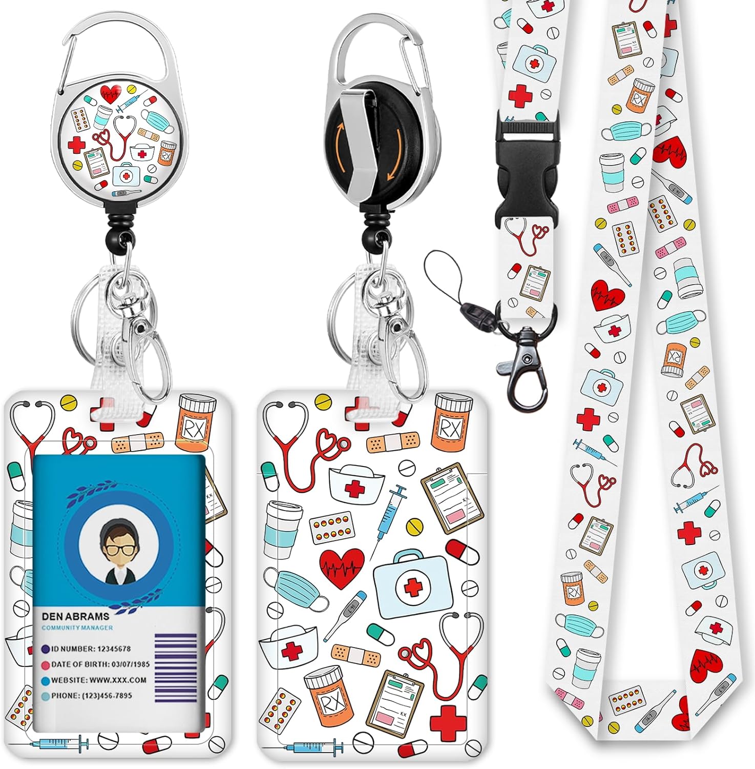 Carrete de identificación para enfermera, cordones de farmacia para insignias de identificación, soporte para tarjetas de identificación con cordón