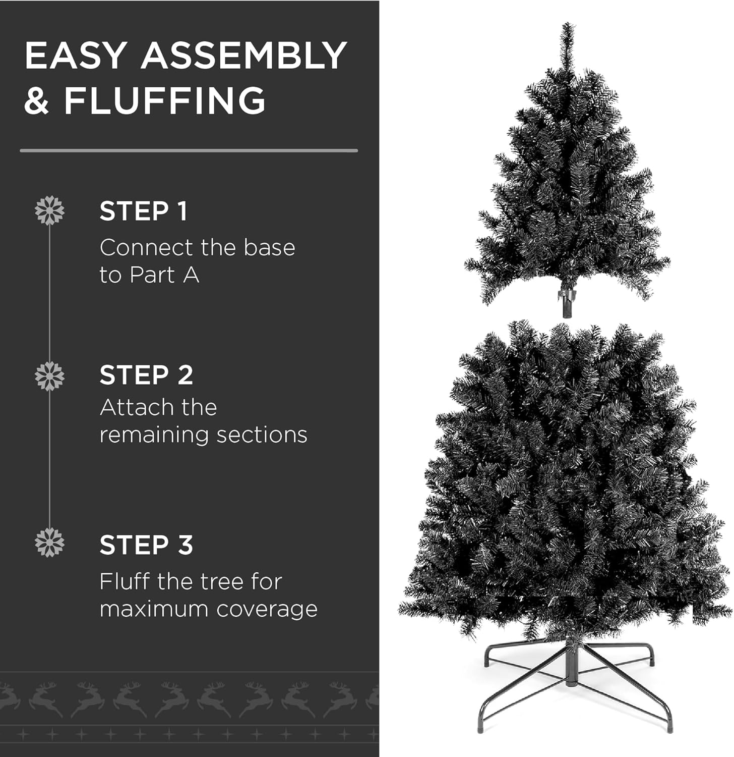 Best Choice Products Árbol de Navidad artificial negro de 4.5 pies, decoración de vacaciones de temporada para el hogar, oficina, decoración de