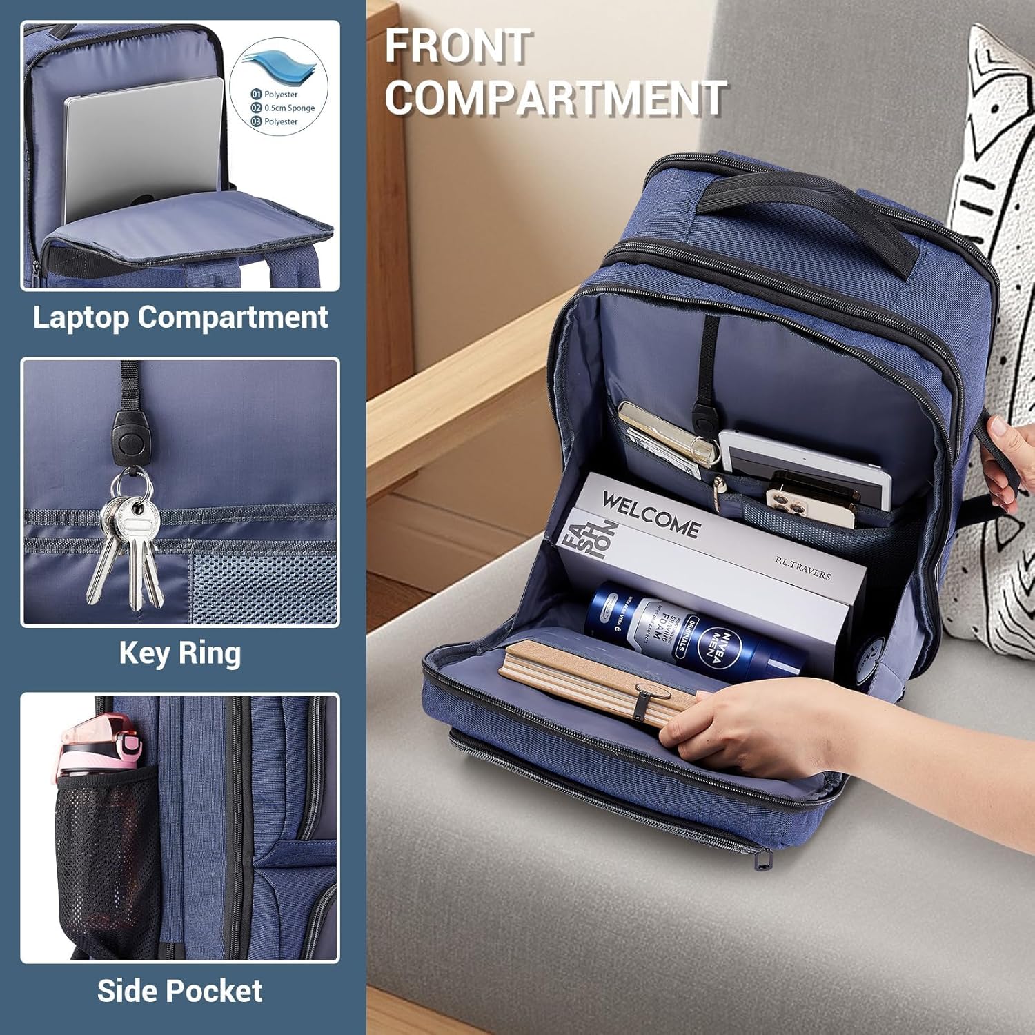 VPBAGE Mochila para laptop para hombre, mochila de viaje de negocios, se adapta a computadoras de 17.3 pulgadas, resistente al agua y antirrobo,