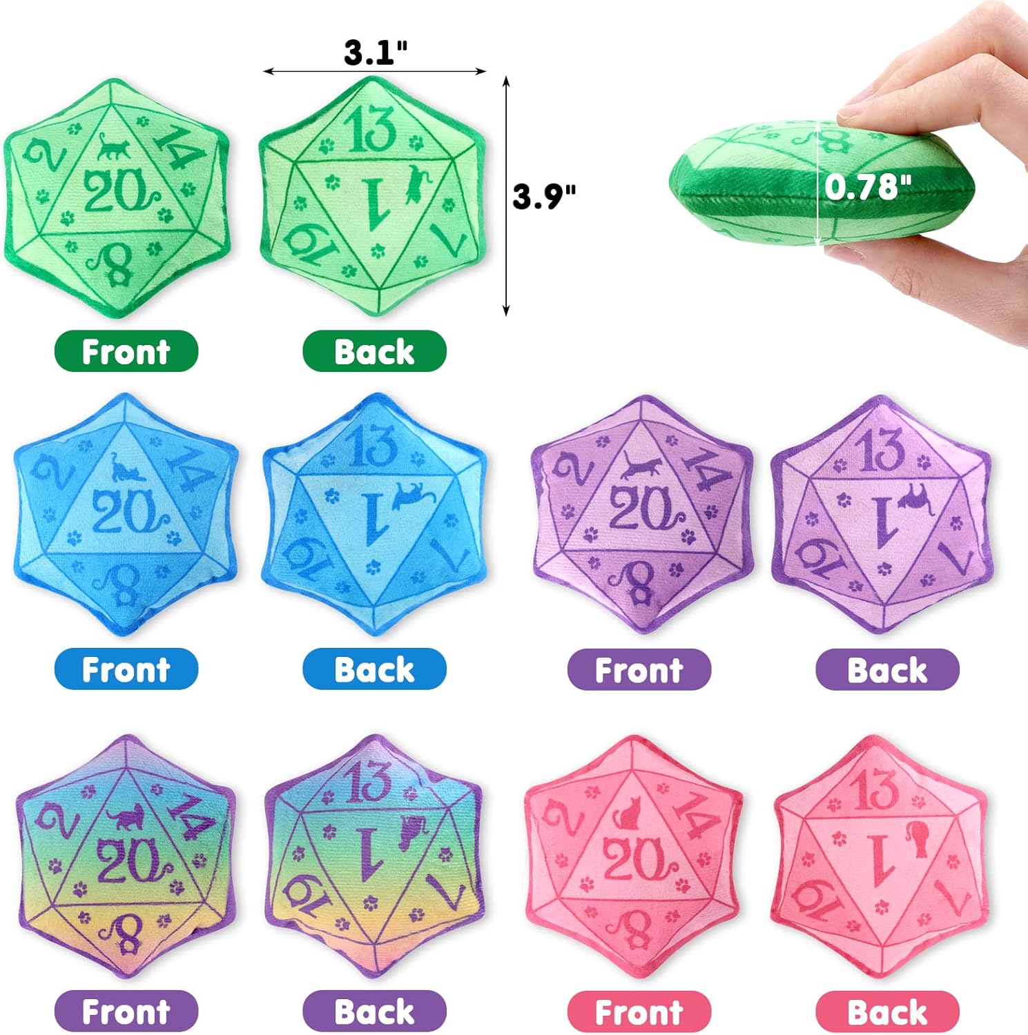 CiyvoLyeen D20 Dados juguete de hierba gatera, juguete interactivo para gatos DND para juegos de rol, juego de mesa, felpa suave, gato, dentición,