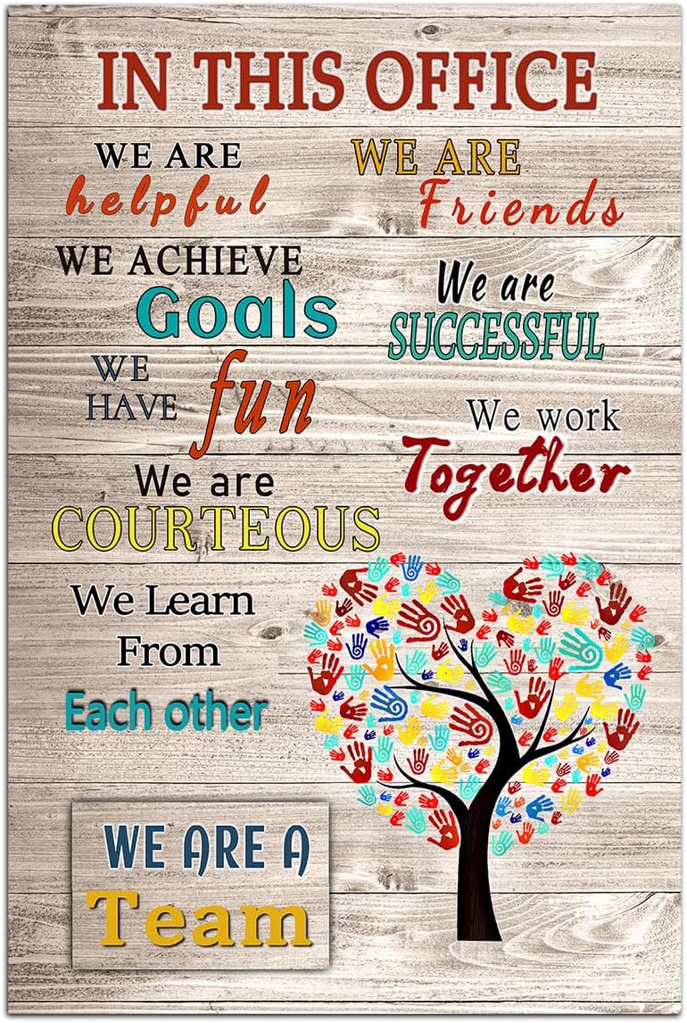 WHAOMIOT Póster inspirador para pared, decoración de pared positiva de oficina, lienzo impreso con texto en inglés In This Office We Are A Team con