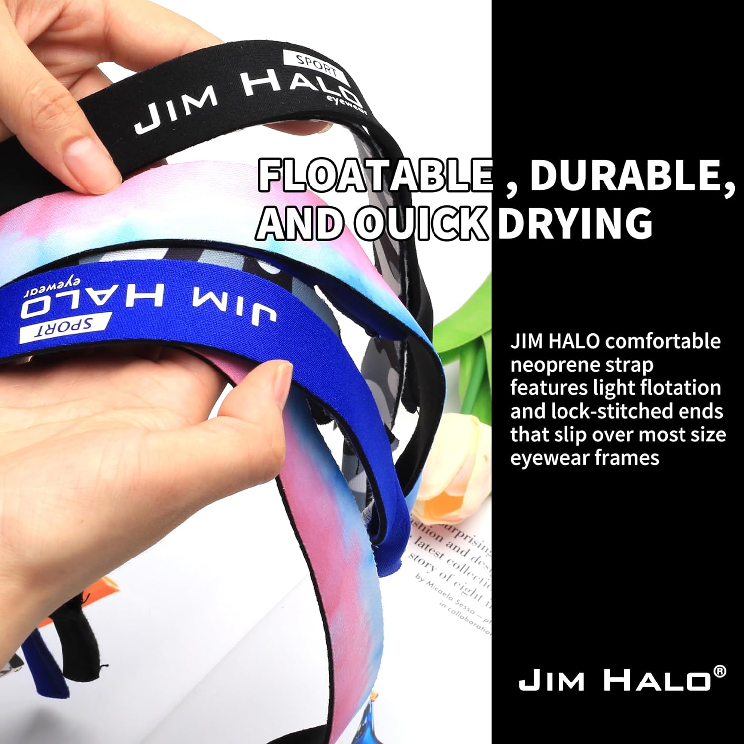 JIM HALO Paquete de 2 correas flotantes para lentes de sol  Retenedor clásico de neopreno deportivo  Asegura tus gafas y gafas