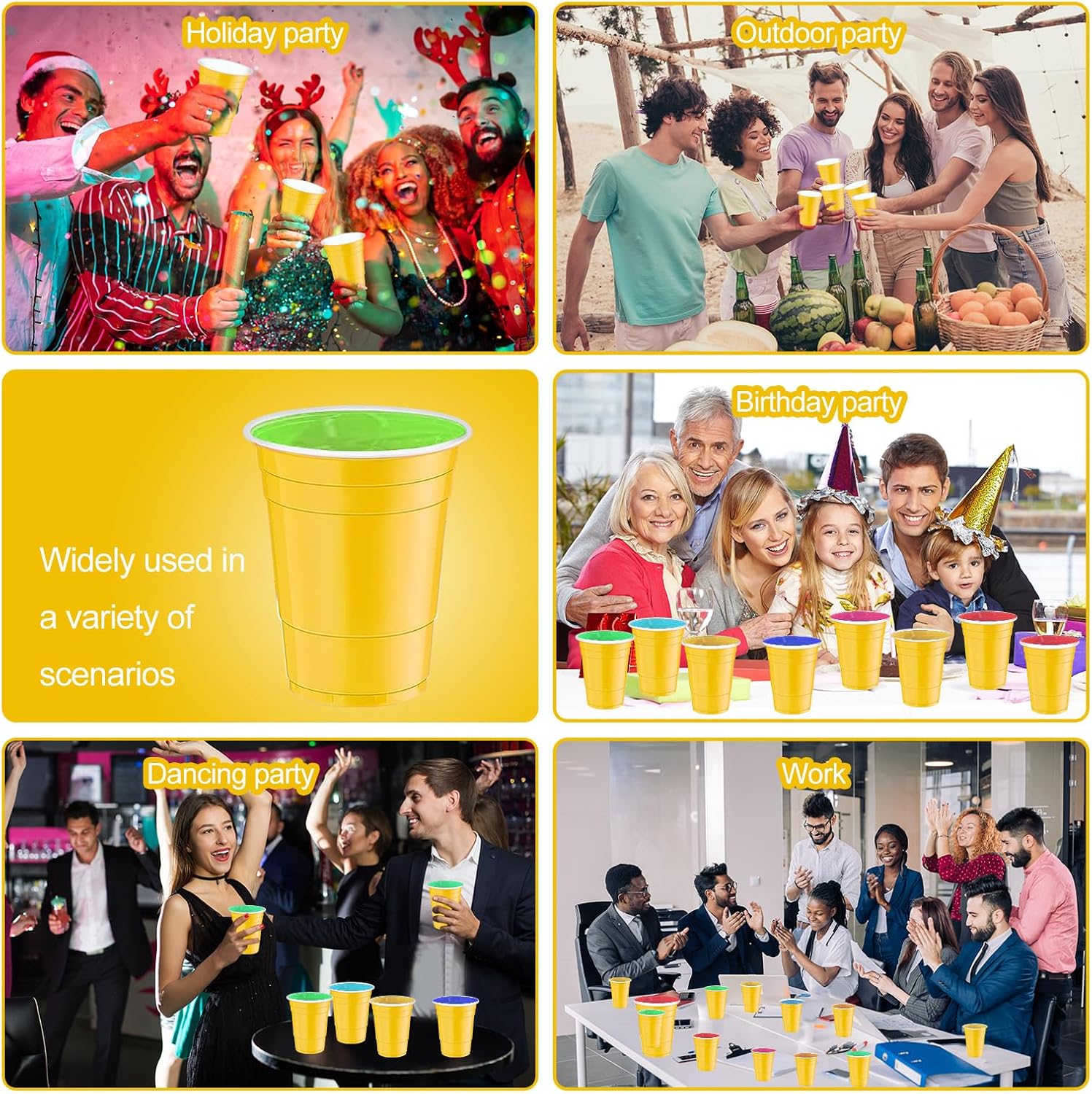120 vasos de plástico amarillos de 16 onzas, vasos desechables de plástico de 16 onzas, vasos amarillos para fiesta, degustaciones, servidos,