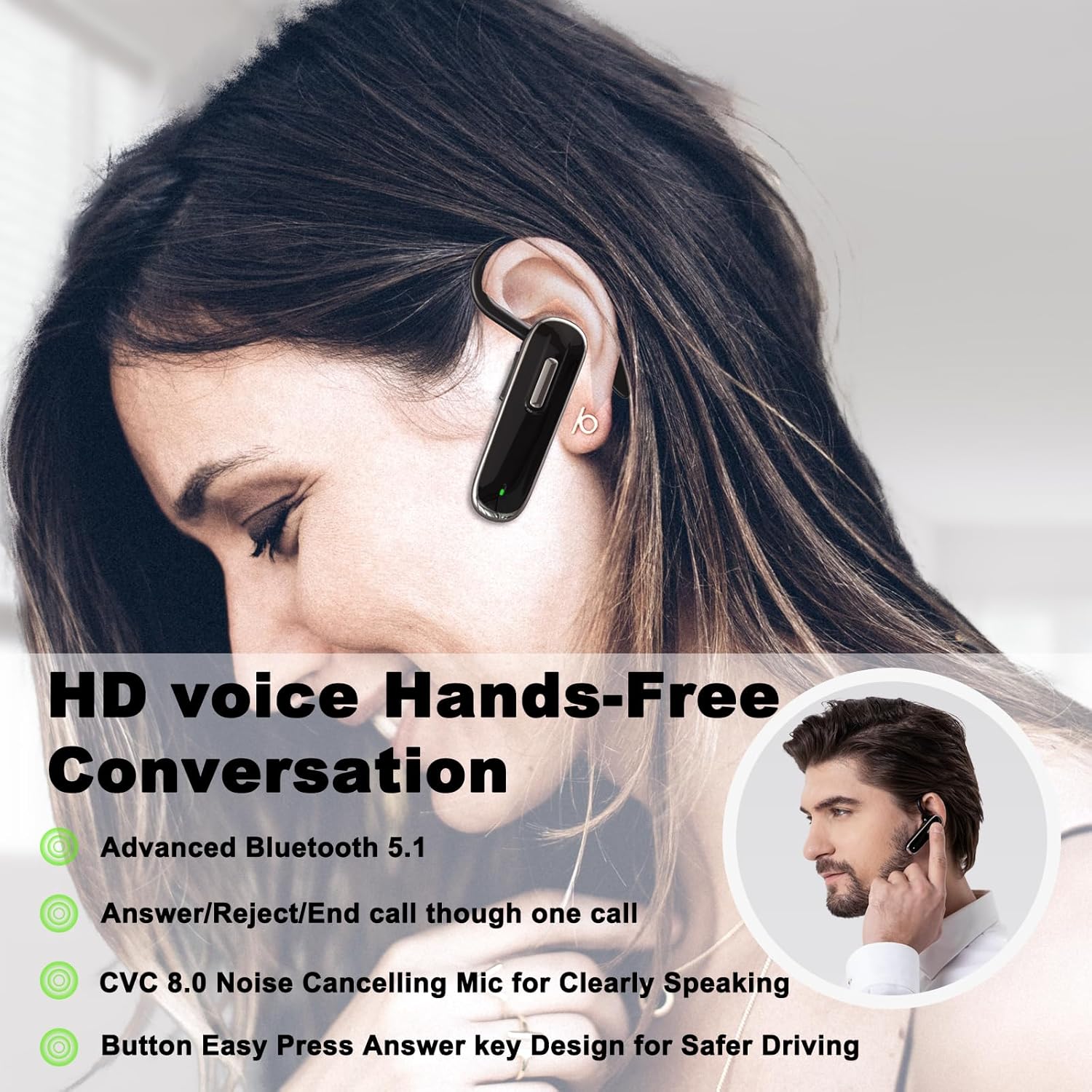 DTALL Auriculares Bluetooth, V5.1 Auriculares inalámbricos ultraligeros para teléfonos celulares con pantalla de batería, estuche de carga de 96
