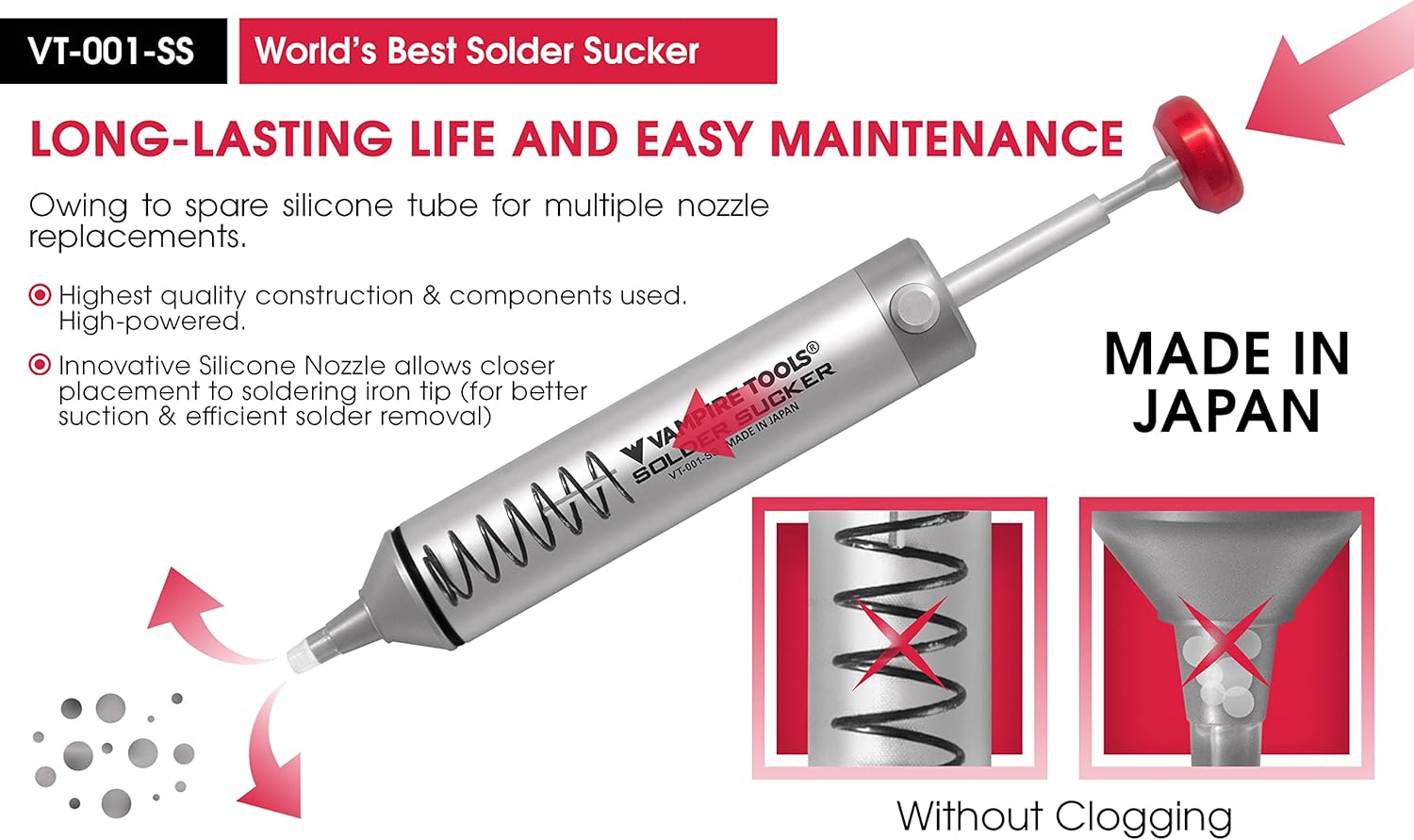 Vampire Tools – Soldador de soldadura  Cuerpo de aluminio compacto y duradero, boquilla de silicona resistente al calor + 4 tubos de silicona de