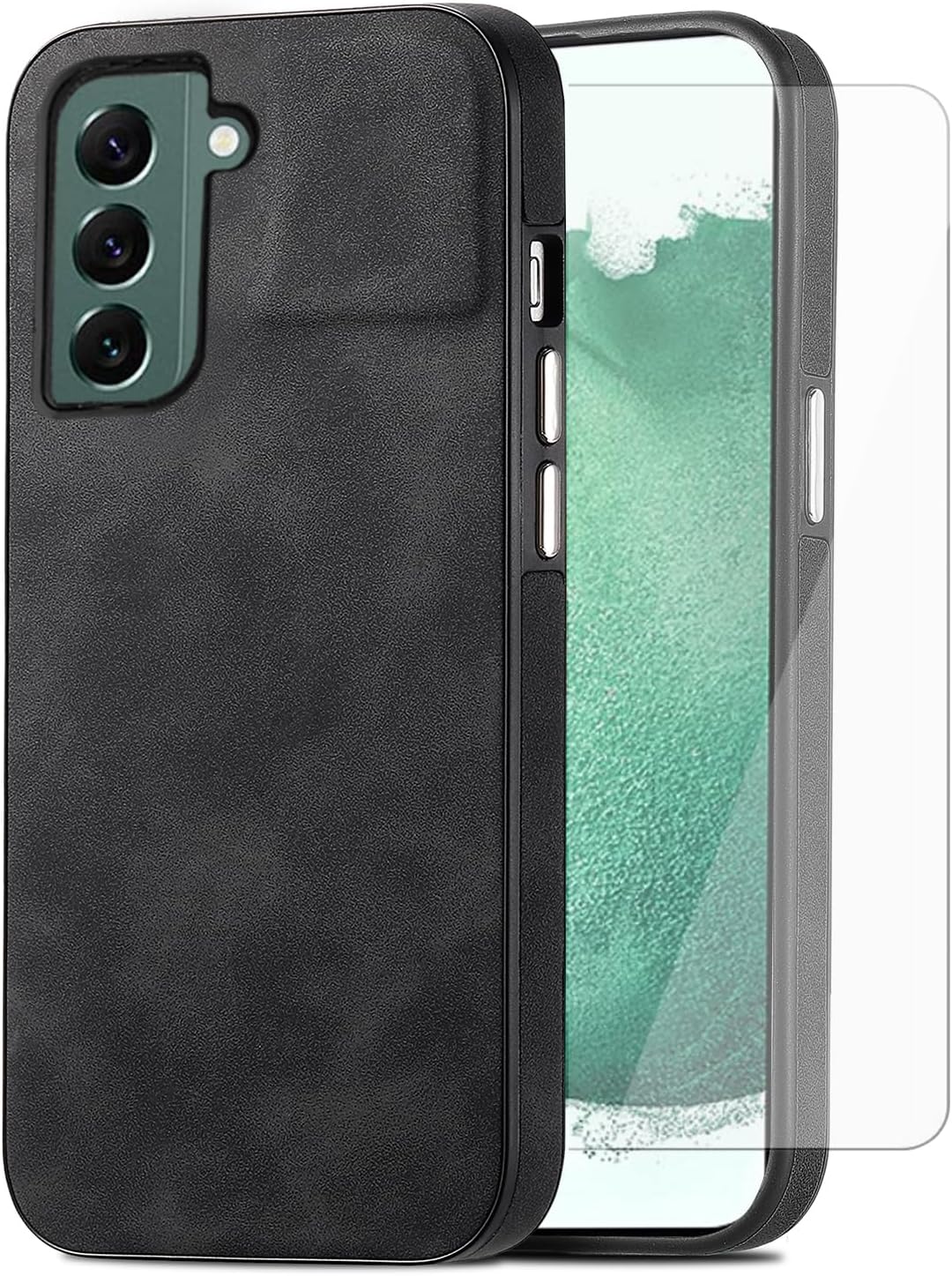 Asuwish Funda de teléfono para Samsung Galaxy S22 Plus S22+ 5G con protector de pantalla de vidrio templado y funda delgada de cuero suave,