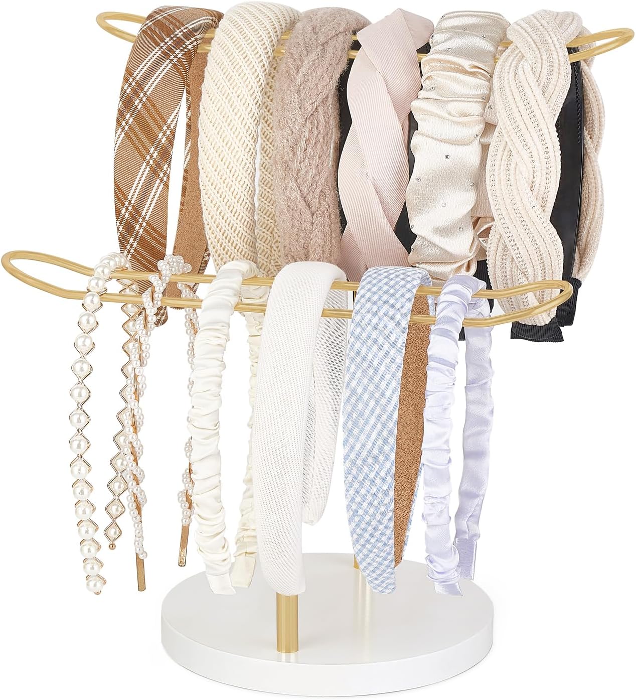 Dahey Organizador de diadema de metal de 2 niveles para el cabello, soporte de exhibición, organizador de diadema, cuerdas para el cabello,