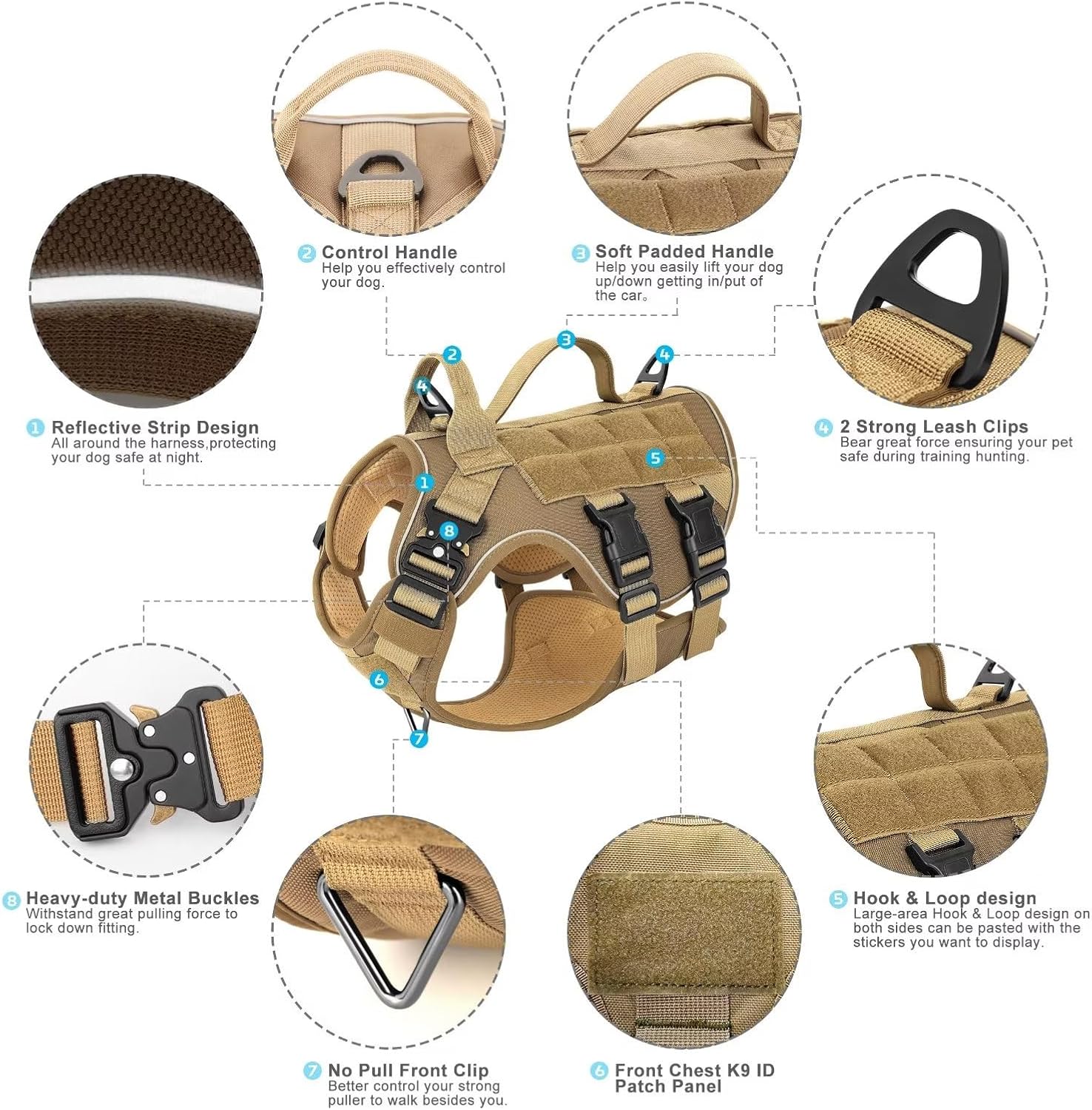 Forestpaw Arnés táctico para perro con asa, chaleco militar reflectante para perro, arnés de malla transpirable para perro de servicio con clip