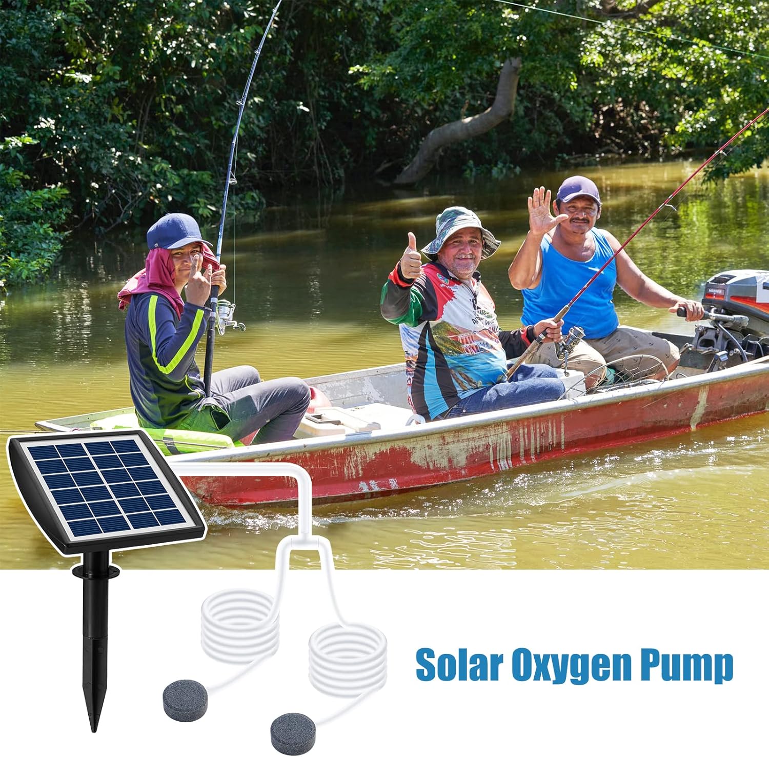 Andoer Bomba de oxígeno solar enchufable de 6 V 2 W con tubo de 8.2 pies, 2 piedras de burbujas de aire, oxigenador para acuario, aireador de