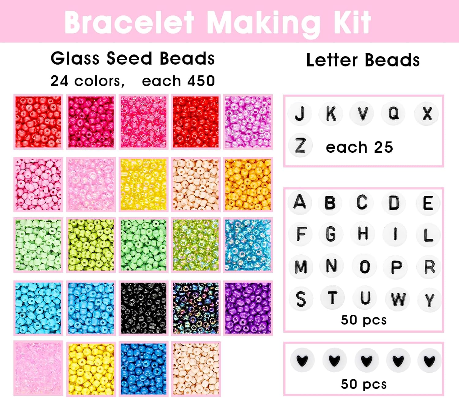12000 cuentas de cristal de 0.118 pulgadas (0.118 in) y cuentas de letras, cuentas de semillas de vidrio de 24 colores para pulseras de amistad,