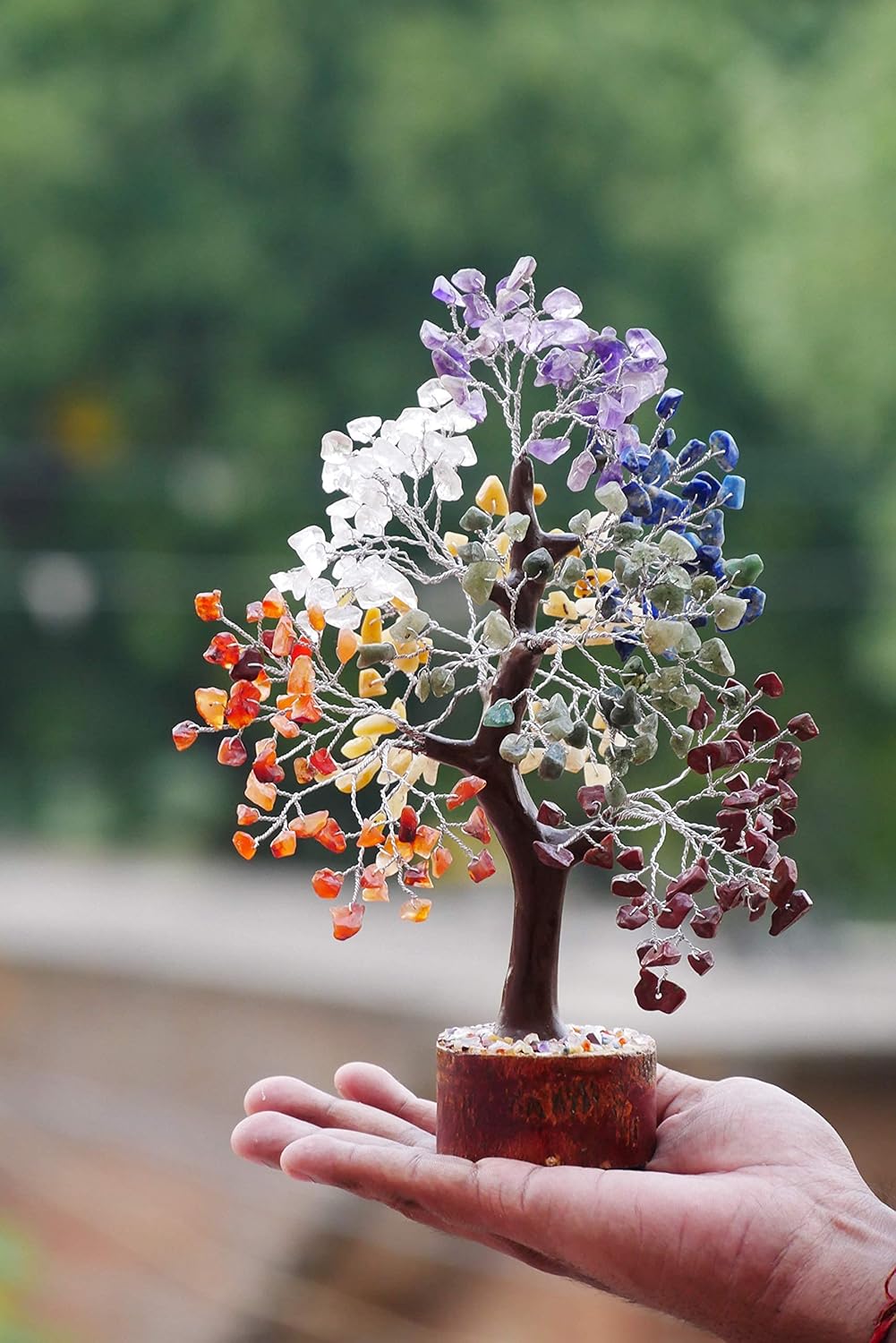 PREK Árbol de dinero bonsái con piedras preciosas naturales de 7 chakras para sanación de reiki, buena suerte, regalo de decoración de oficina en
