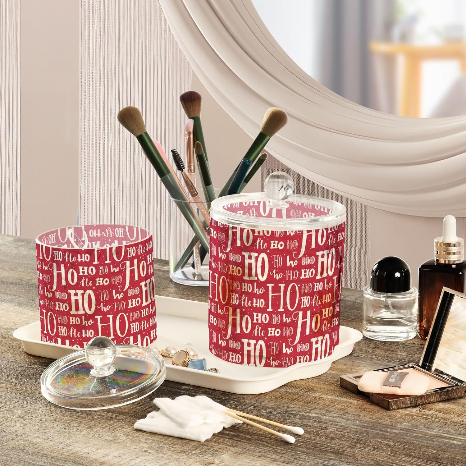 Tarros de Navidad con tapas, recipientes de baño, tarros decorativos para lavandería, contenedor de recogida de hilo dental para dormitorio,