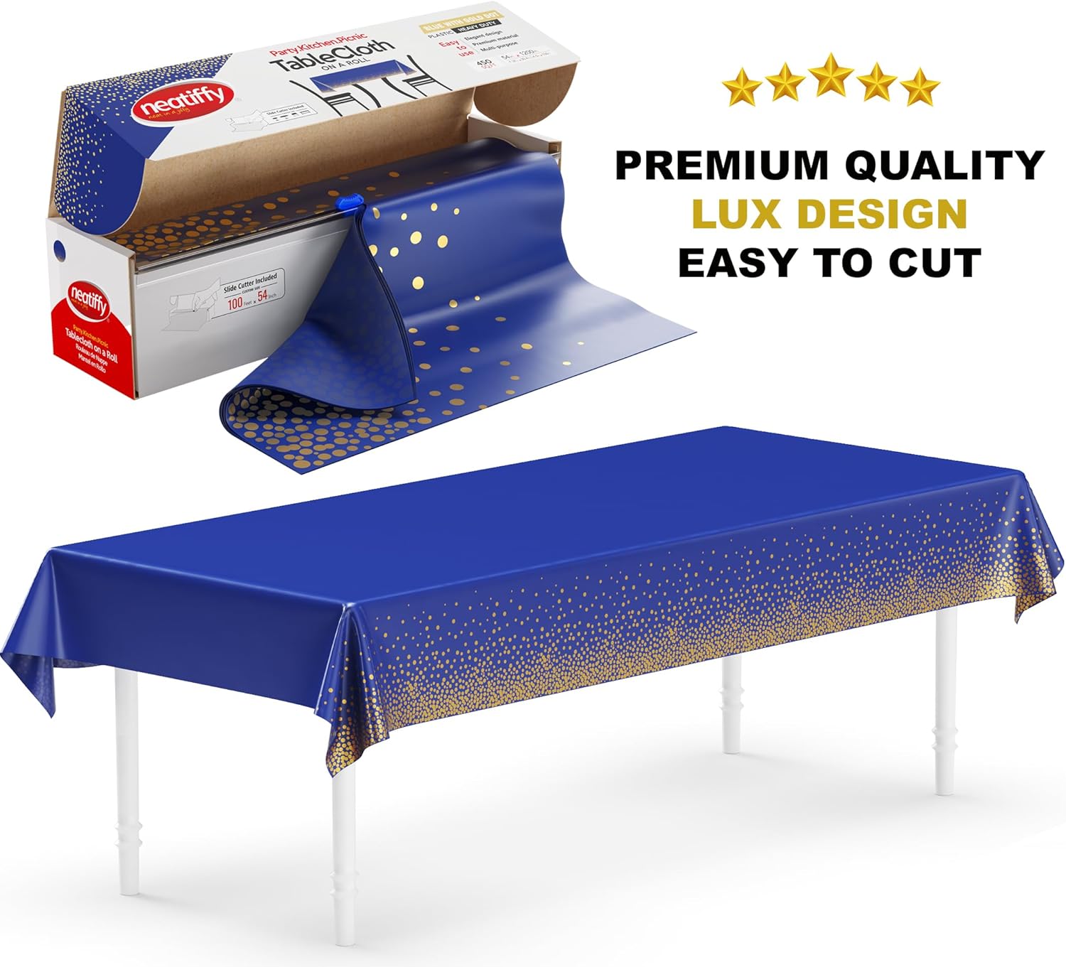 Neatiffy Rollo de mantel de plástico desechable con cortador deslizante  Cubierta impermeable para mesas de todo tipo y formas  picnic, fiesta,