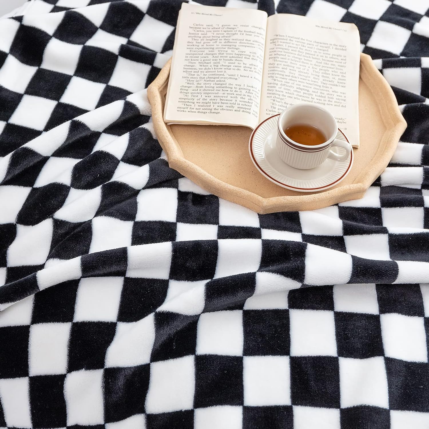 LOMAO – Manta de franela con patrón de cuadrícula de ajedrez, suave, lujosa, cálida y acogedora para sofá y cama, para todas las estaciones (color