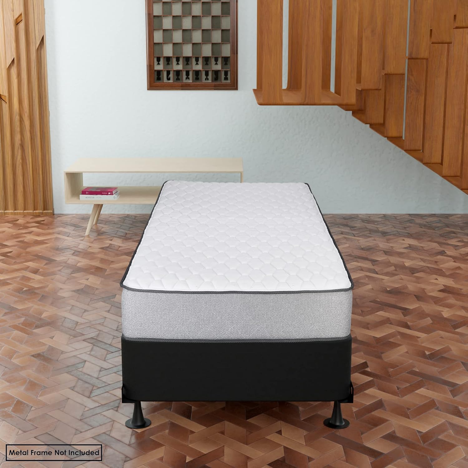 Somier resistente de 4 pulgadas para soporte de colchón, duradero y totalmente montado, base de madera natural para individual XL, negro