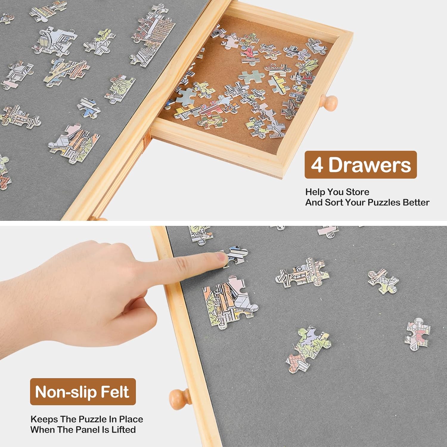 Mesa de rompecabezas para adultos, tablero de rompecabezas de madera de 1500 piezas con 4 cajones de 35 x 26 pulgadas, tablero de rompecabezas de