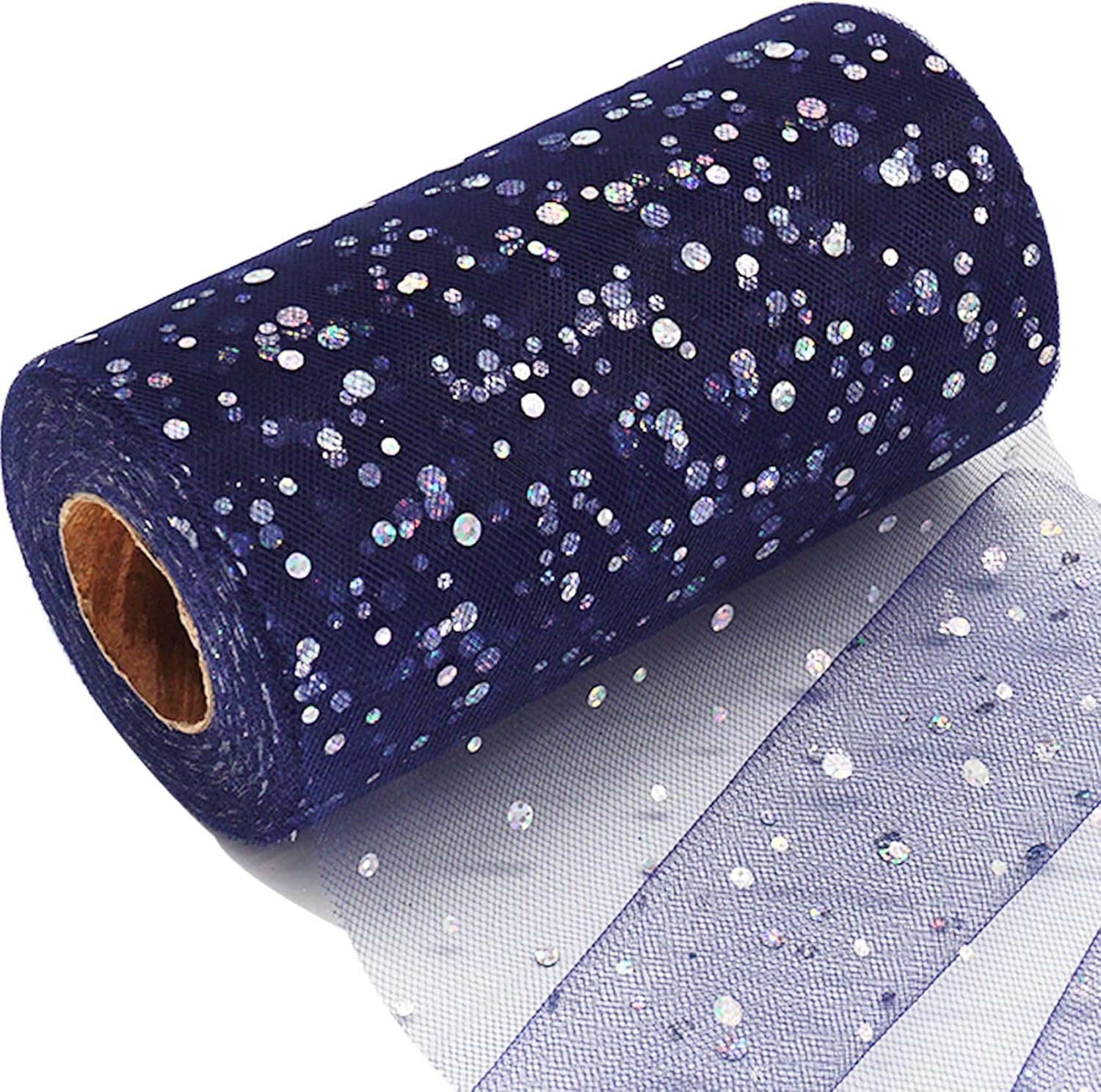 Rollos de tela de tul con purpurina de 6 pulgadas, 50 yardas (150 pies) de cinta brillante con lentejuelas y lunares para bricolaje, falda tutú,